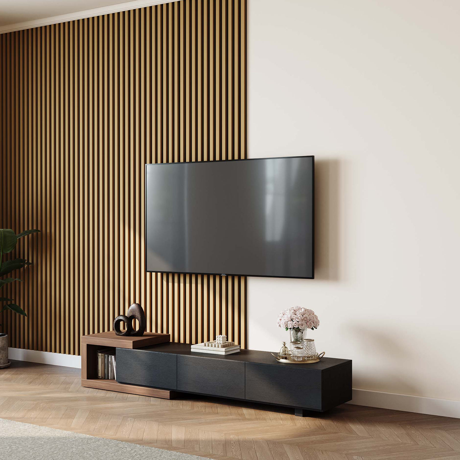 Walnut & Black MDF TV Stands