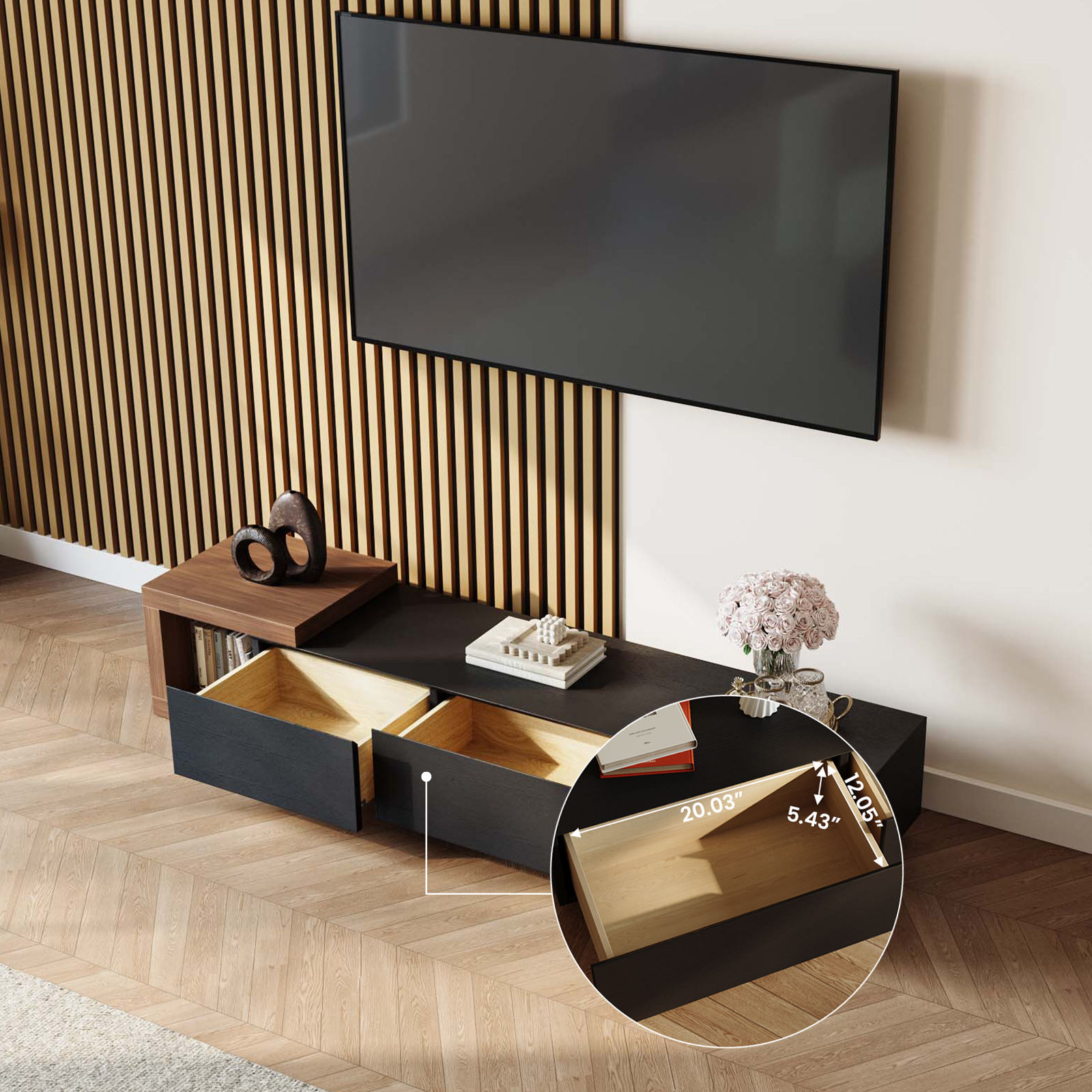 Walnut & Black MDF TV Stands
