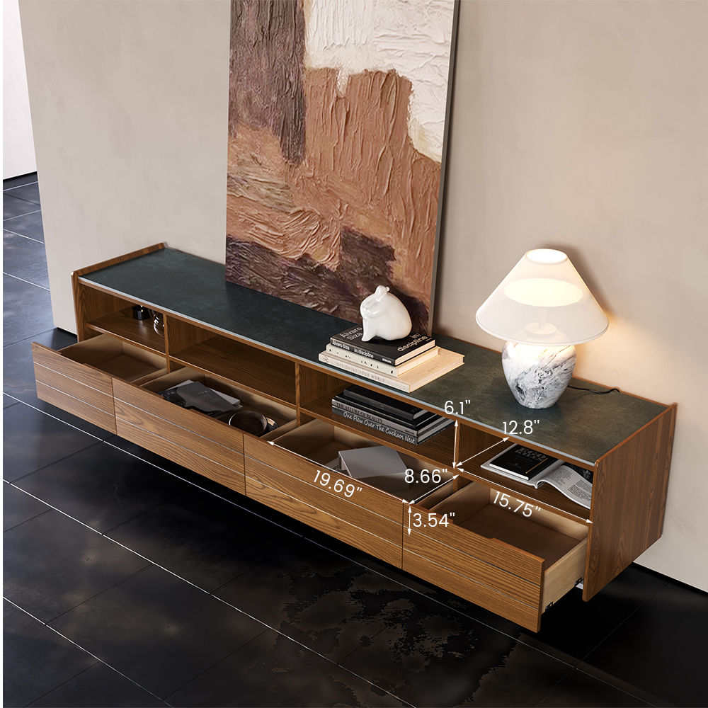 Metal Leg Walnut & Black Sintered Stone TV Stands