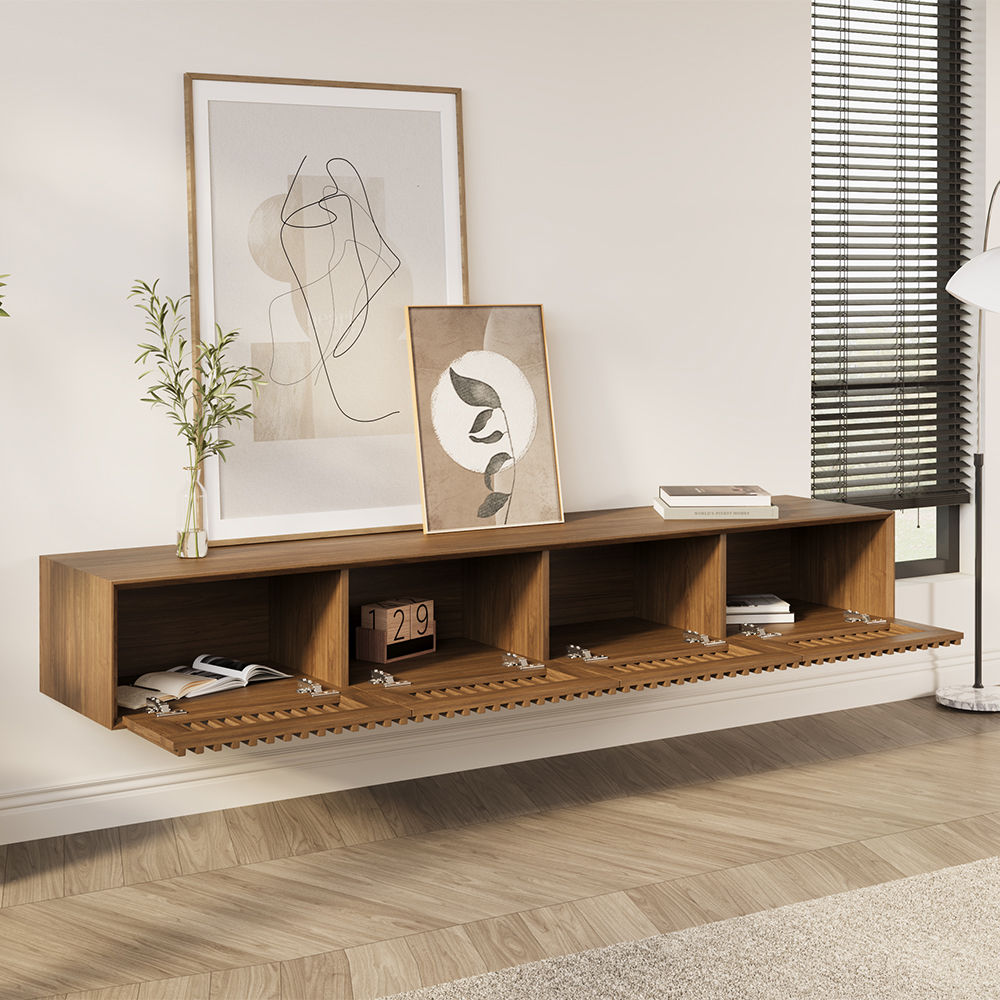 Wood Tabletop Walnut Color MDF TV Stands