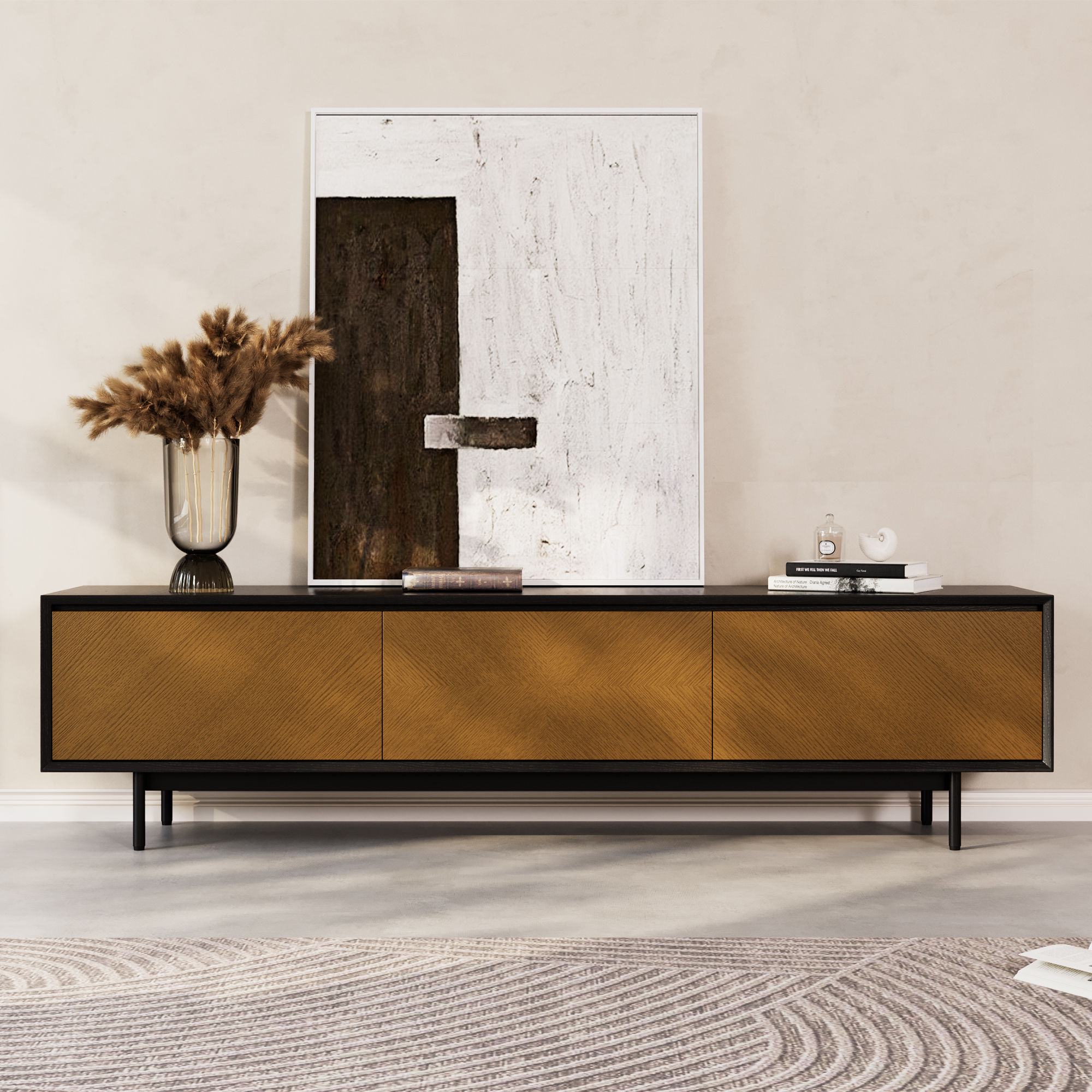 Partly Assemble Walnut & Black Ash Wood TV Stands