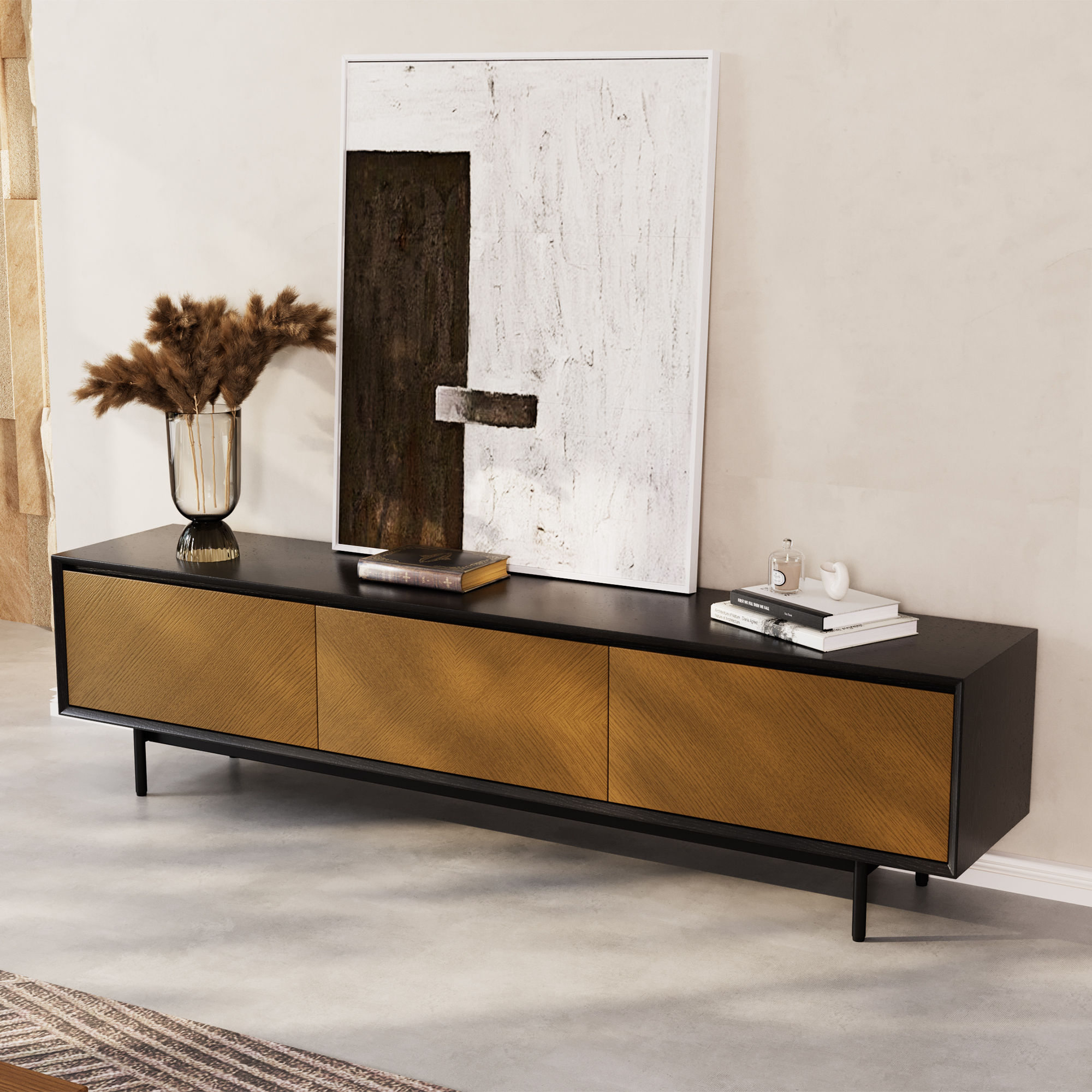 with Storage Walnut & Black Ash Wood TV Stands