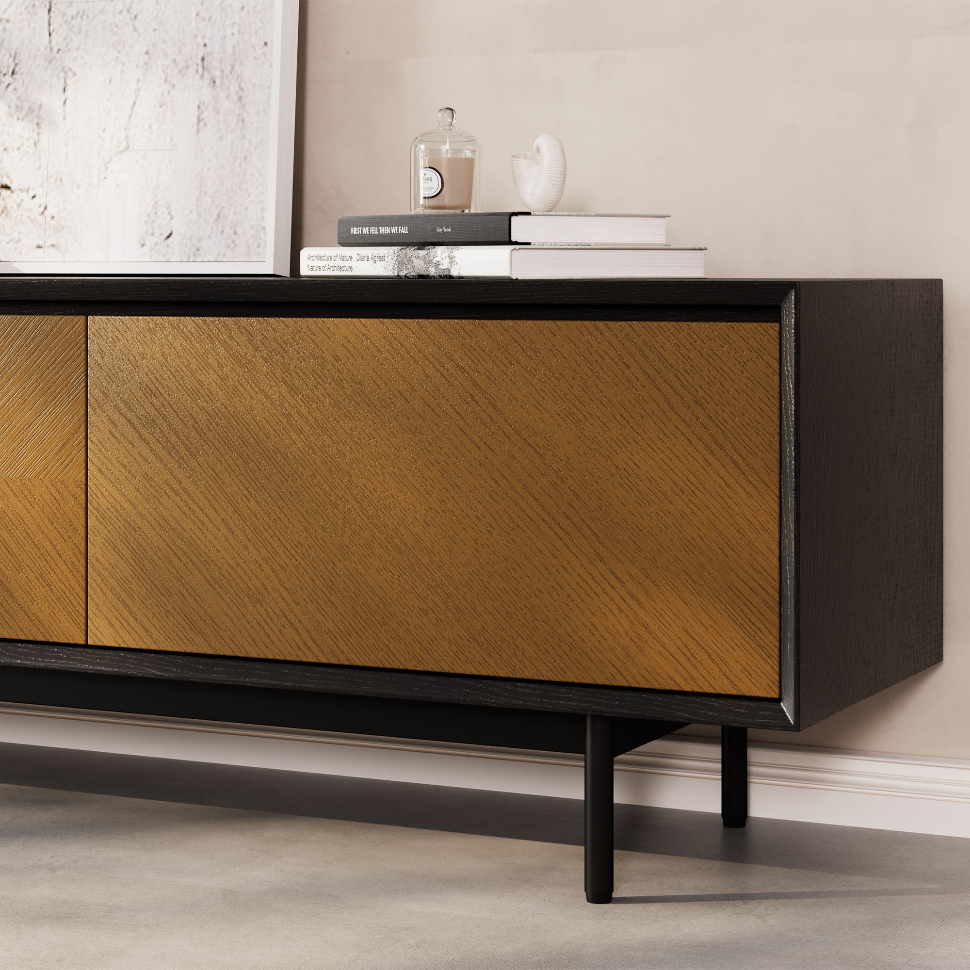 Mid Century Modern Walnut & Black Ash Wood TV Stands