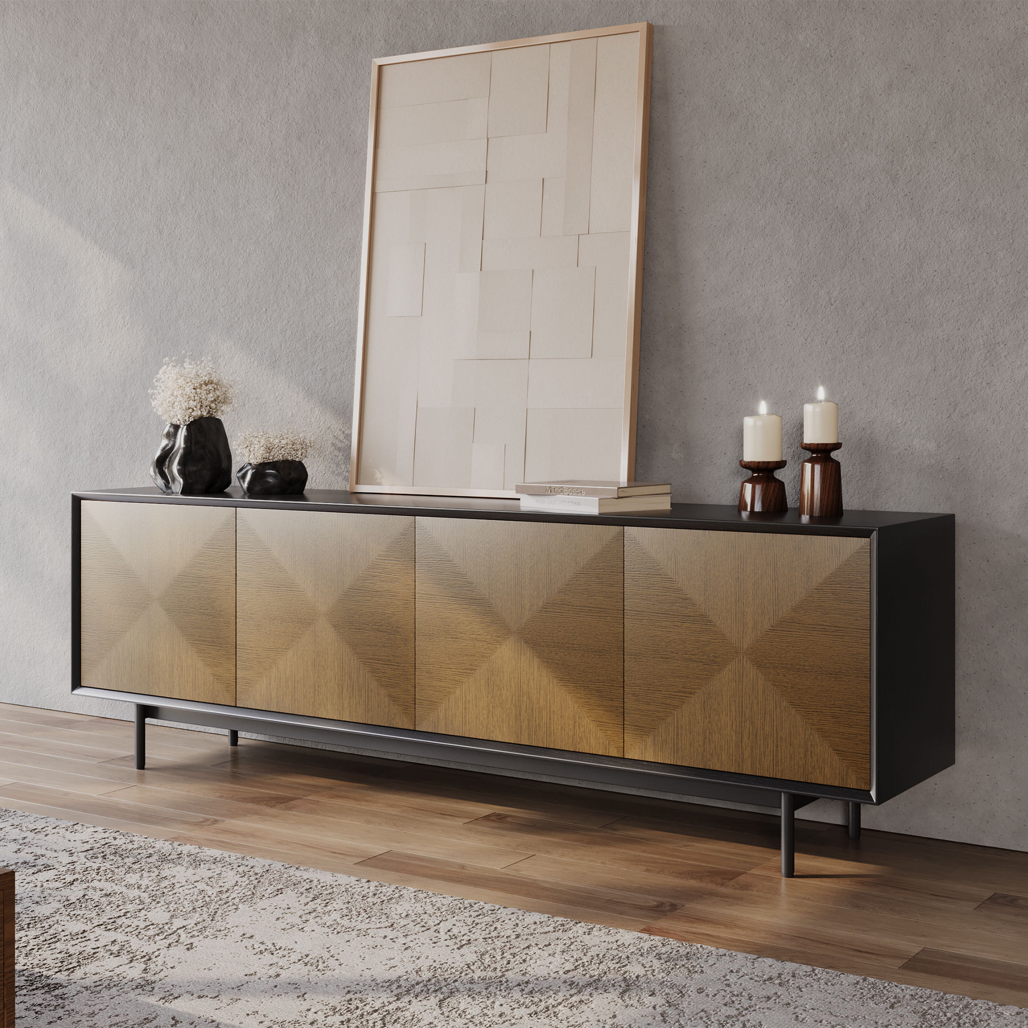 Mid Century Modern Walnut & Black TV Stands