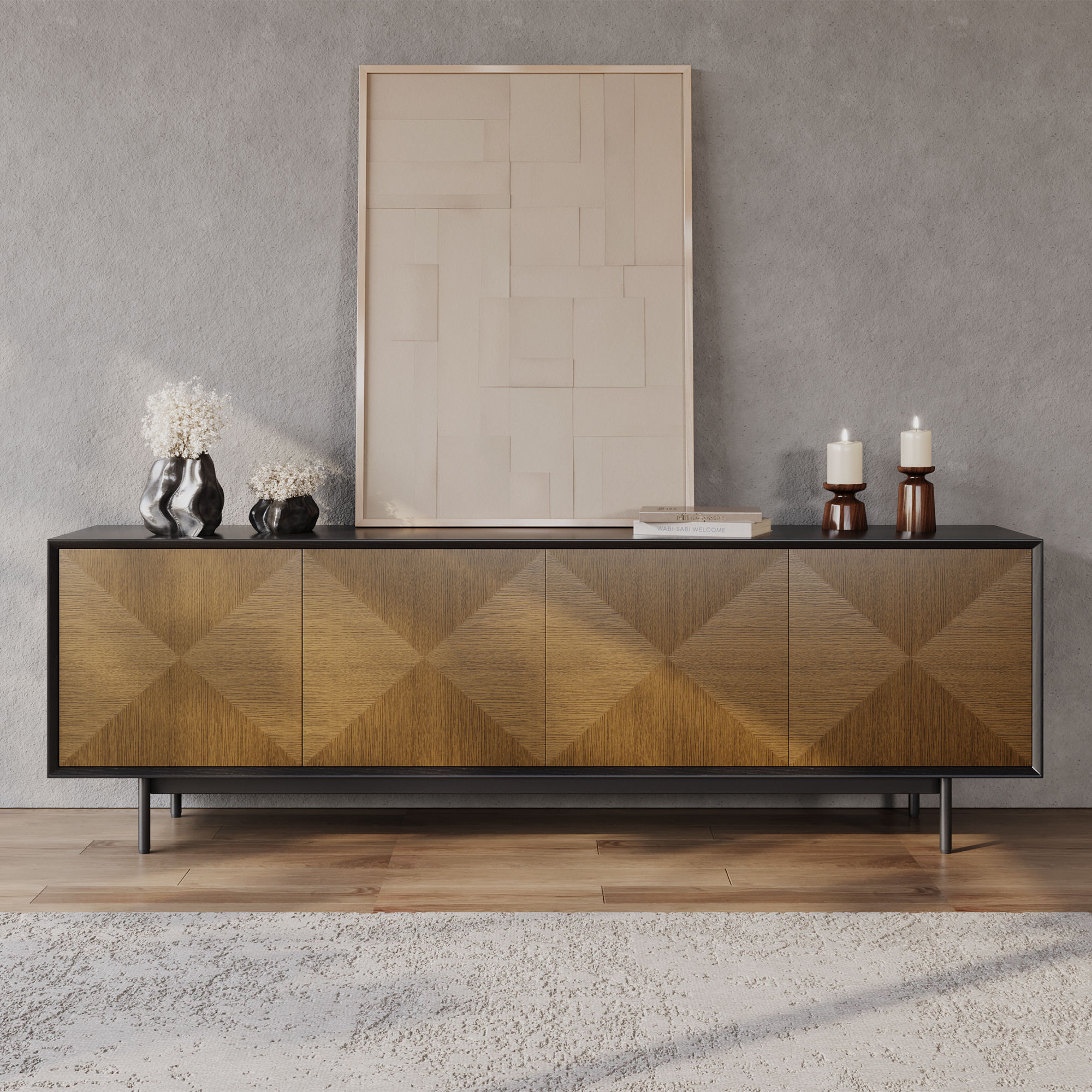 Partly Assemble Walnut & Black TV Stands