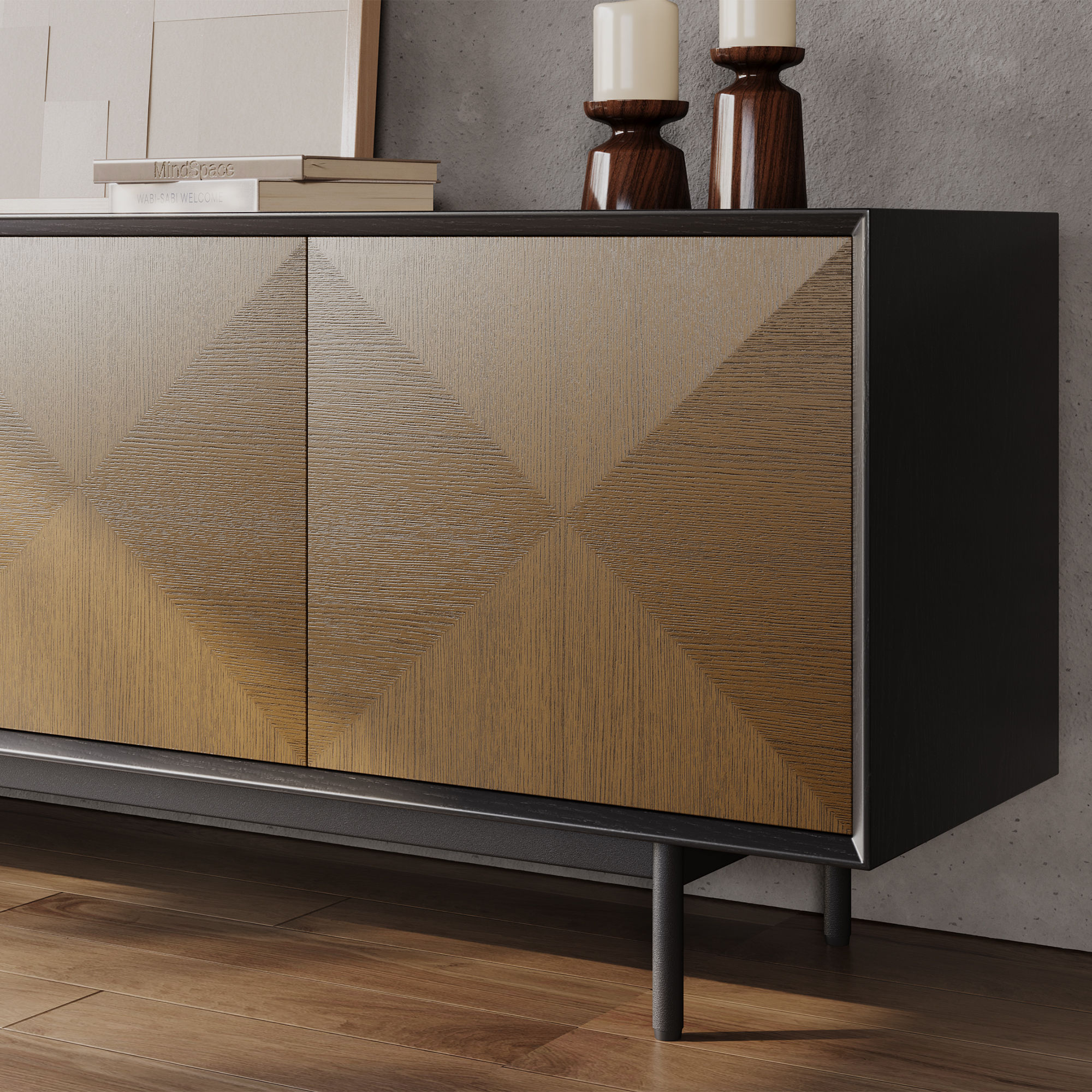 Metal Leg Walnut & Black TV Stands