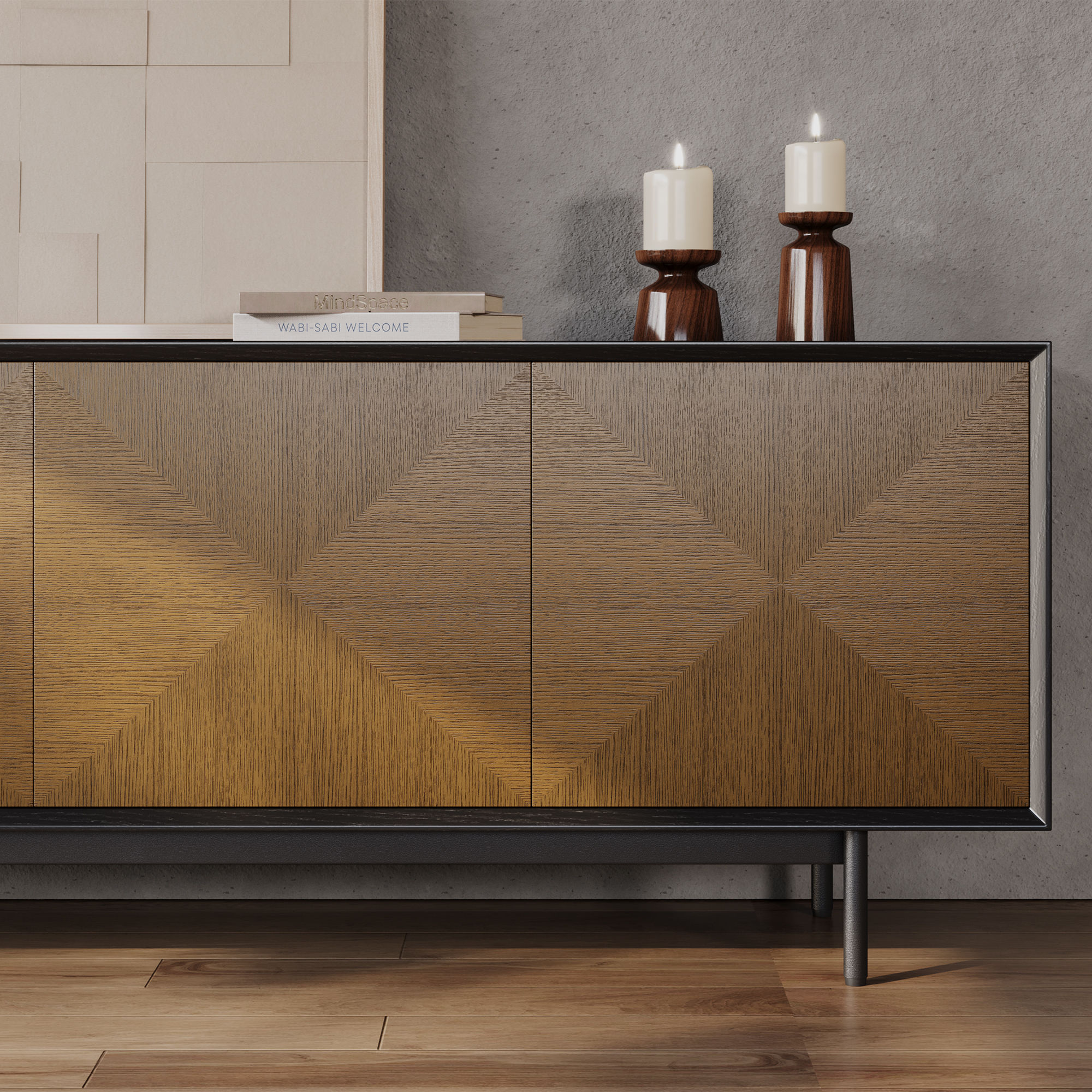 Mid Century Modern Walnut & Black TV Stands