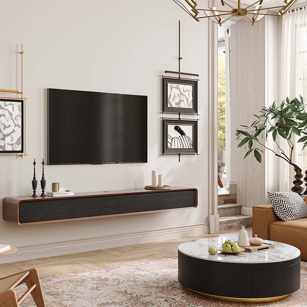 Floating Dark Wood & Black MDF TV Stands