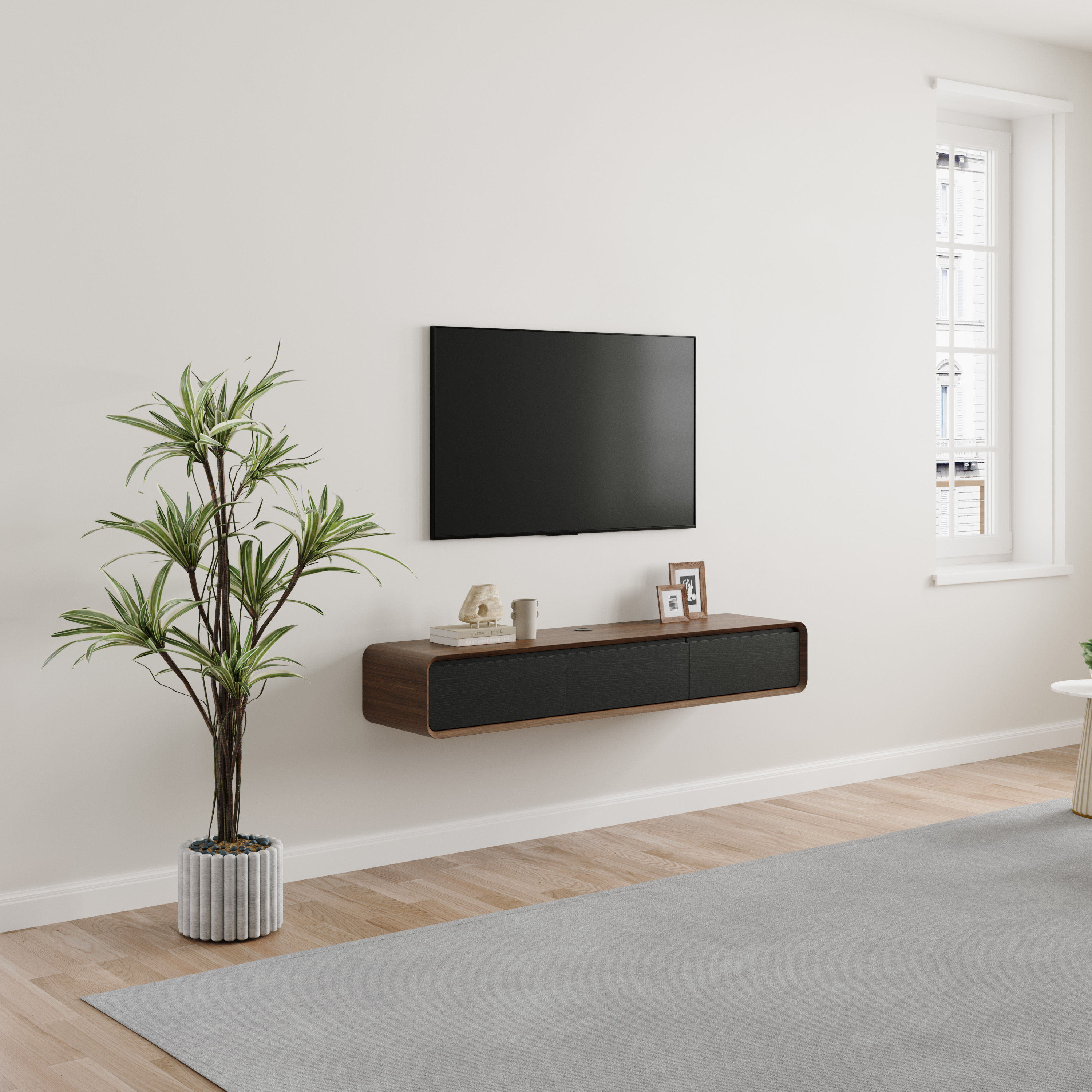 Floating Dark Wood & Black MDF TV Stands