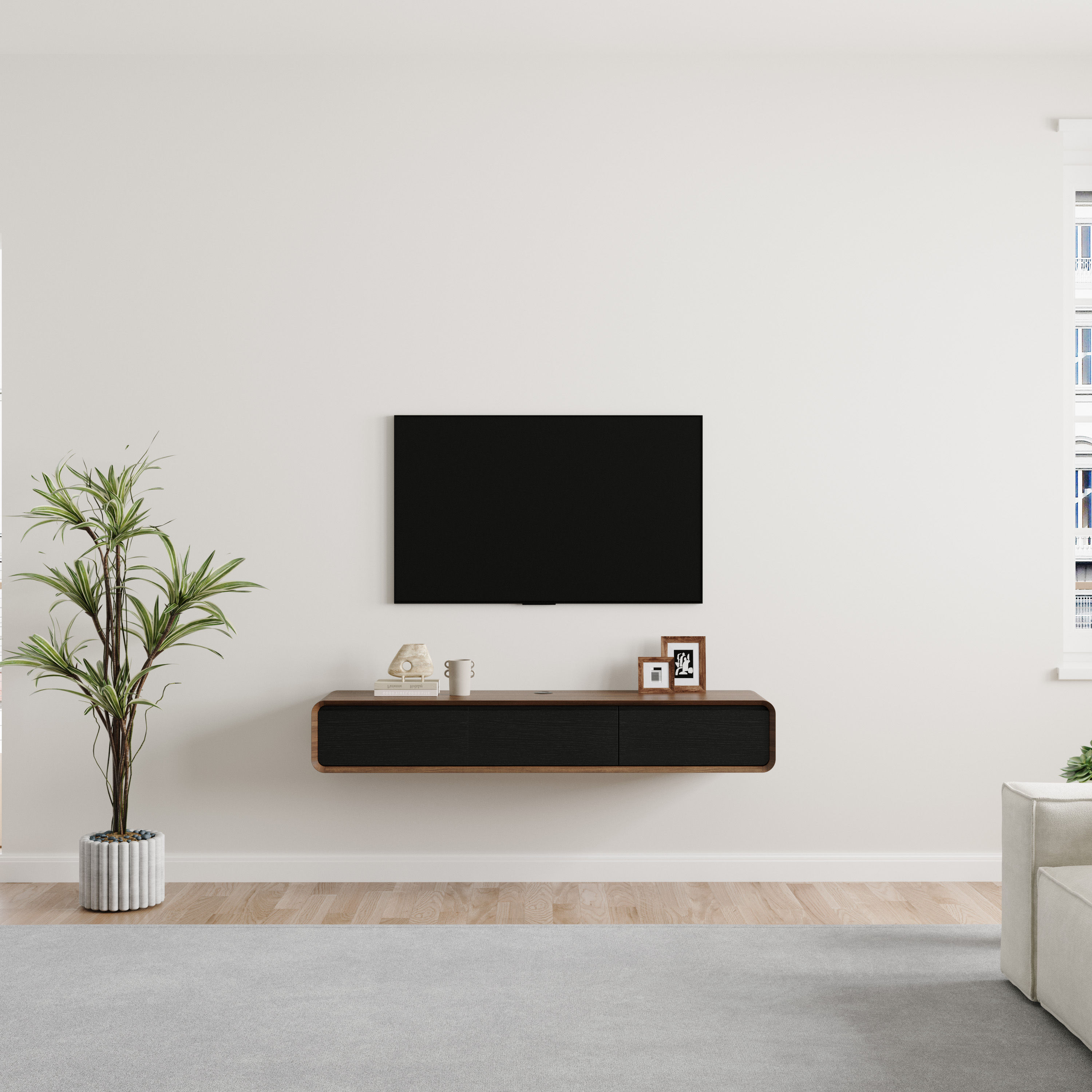 Floating Dark Wood & Black MDF TV Stands