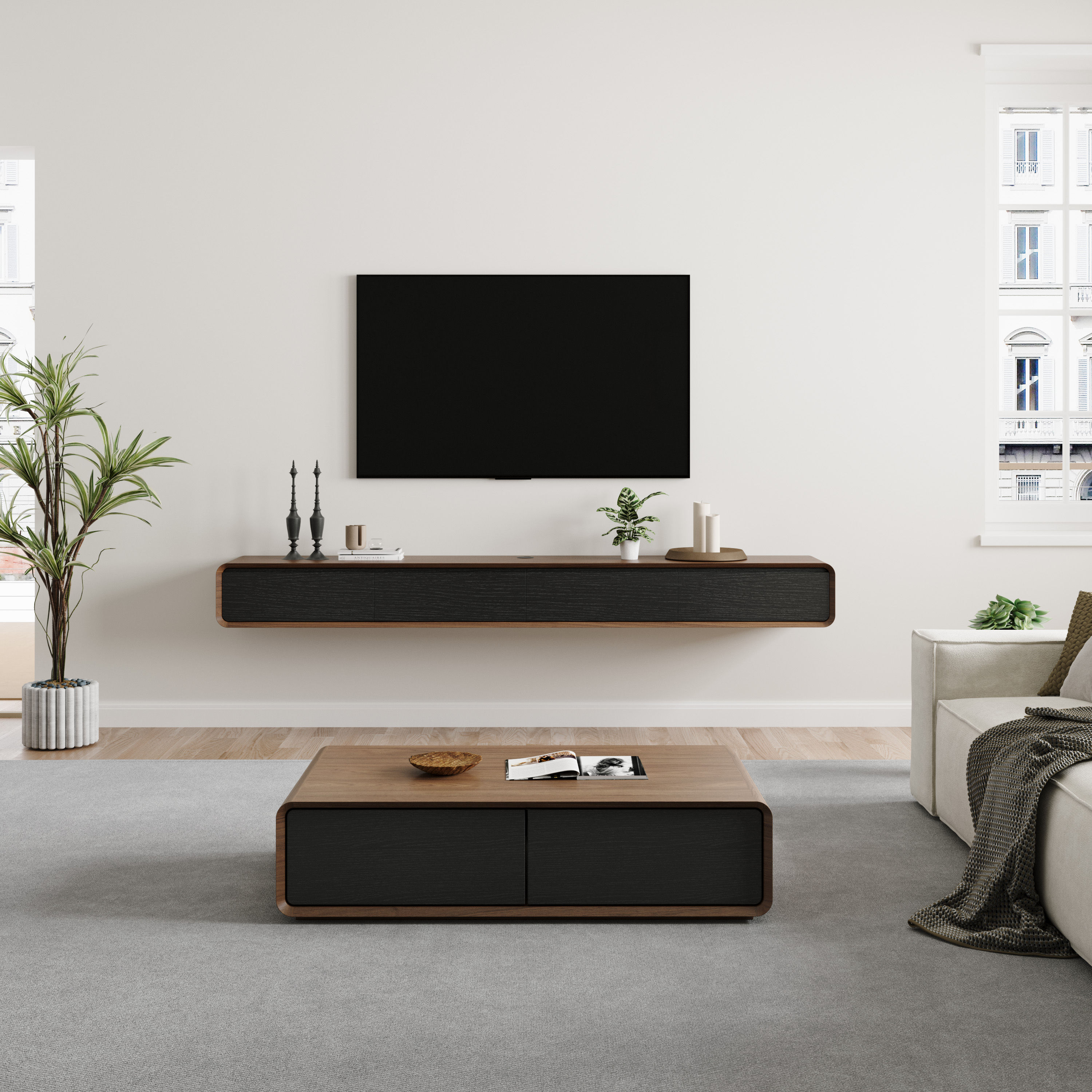 Oak Dark Wood & Black MDF TV Stands
