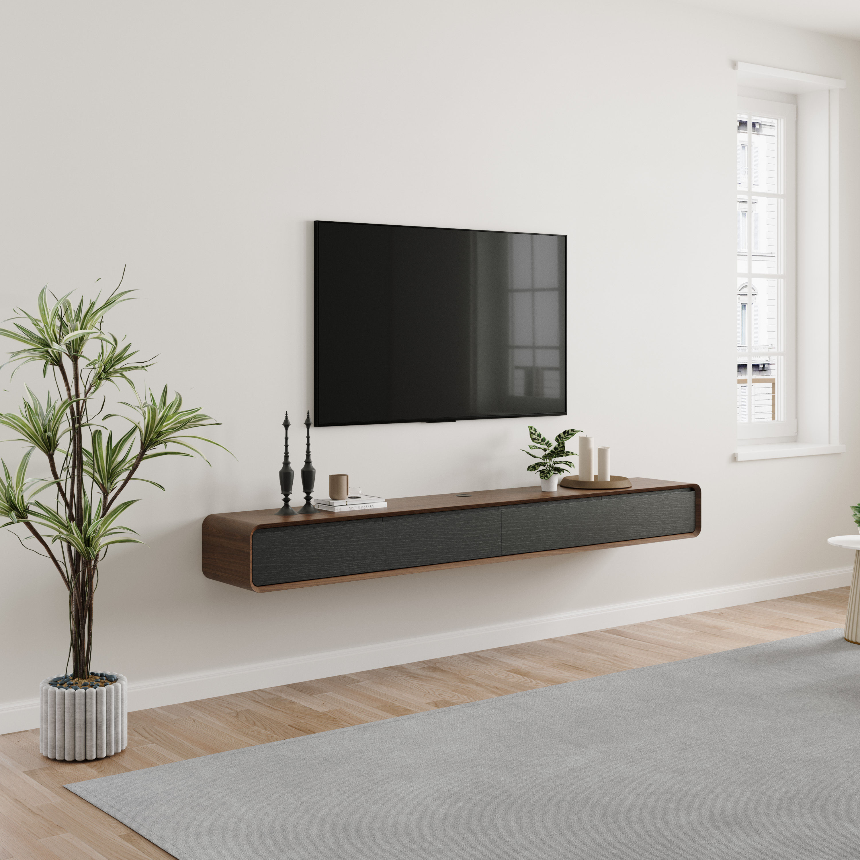 Oak Dark Wood & Black MDF TV Stands