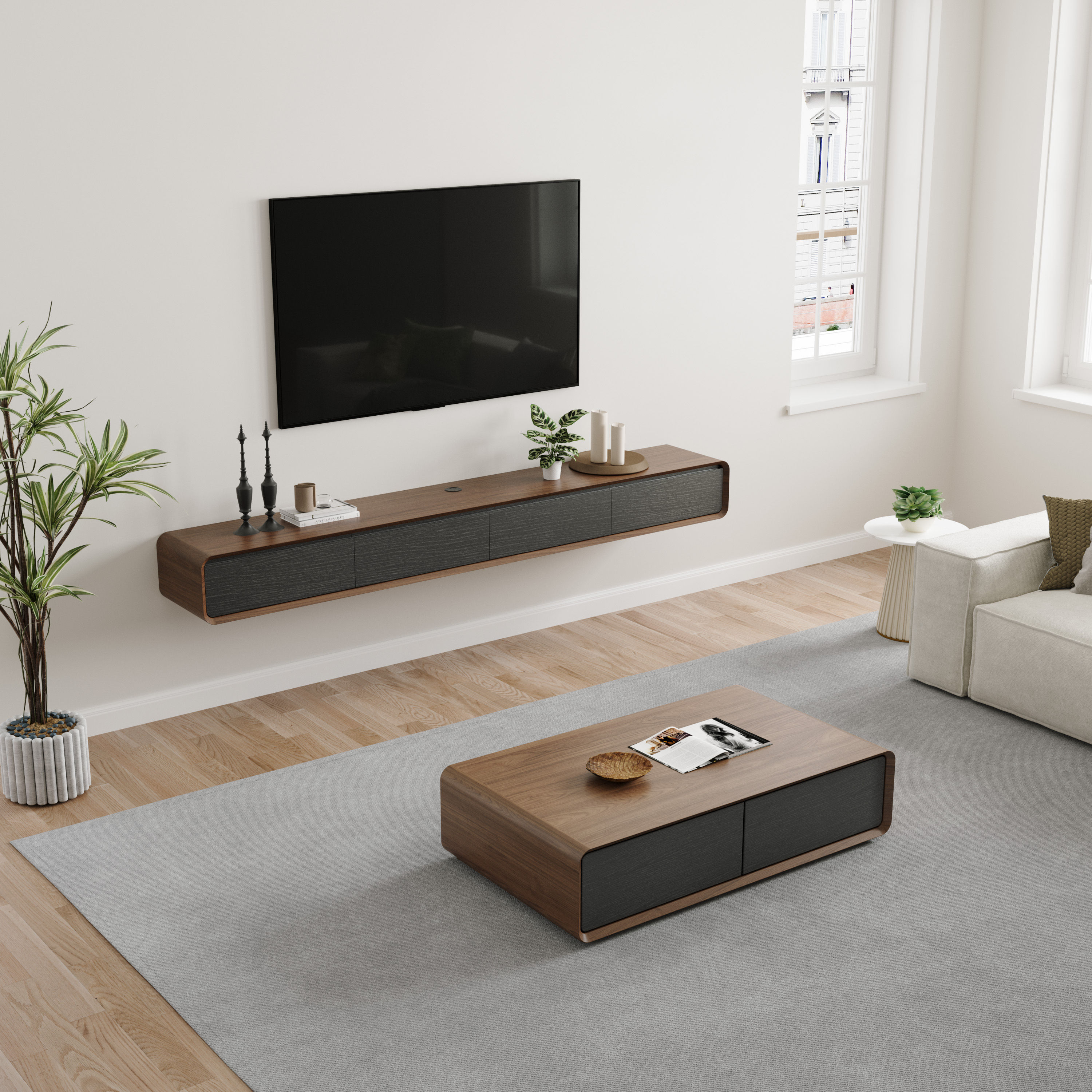 Modern Dark Wood & Black MDF TV Stands