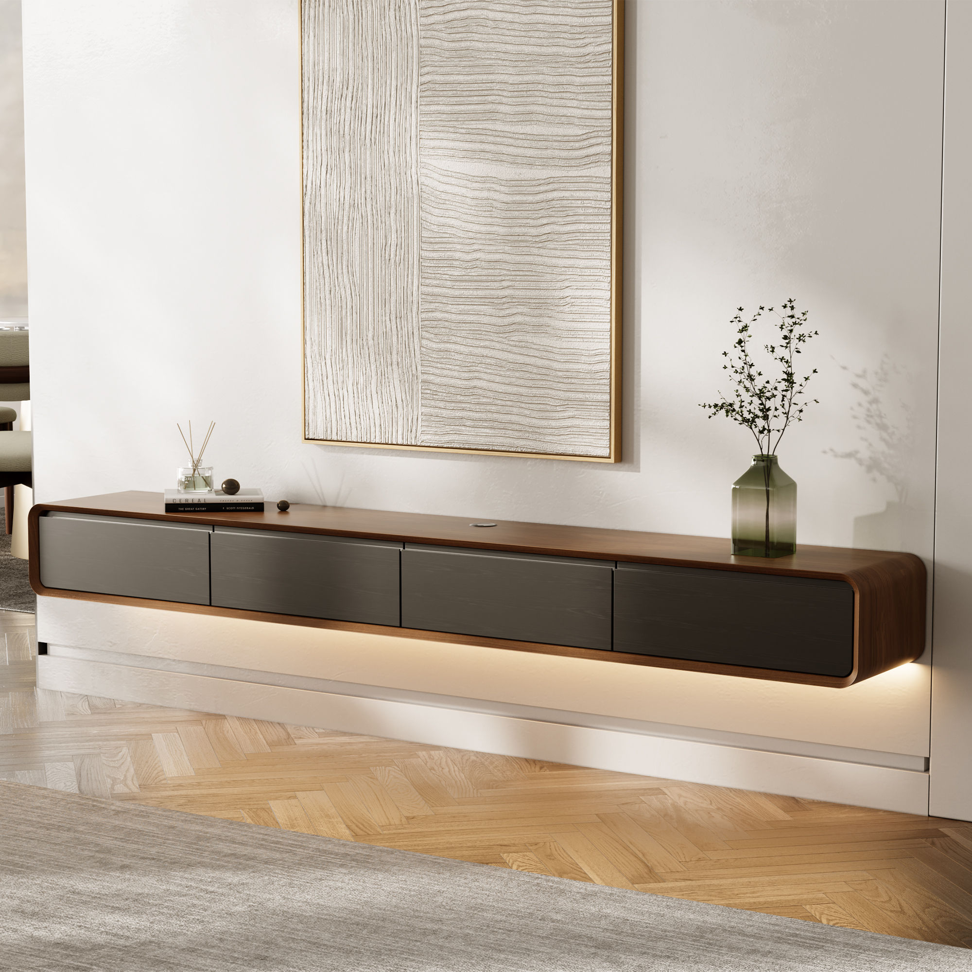 Floating Dark Wood & Black MDF TV Stands