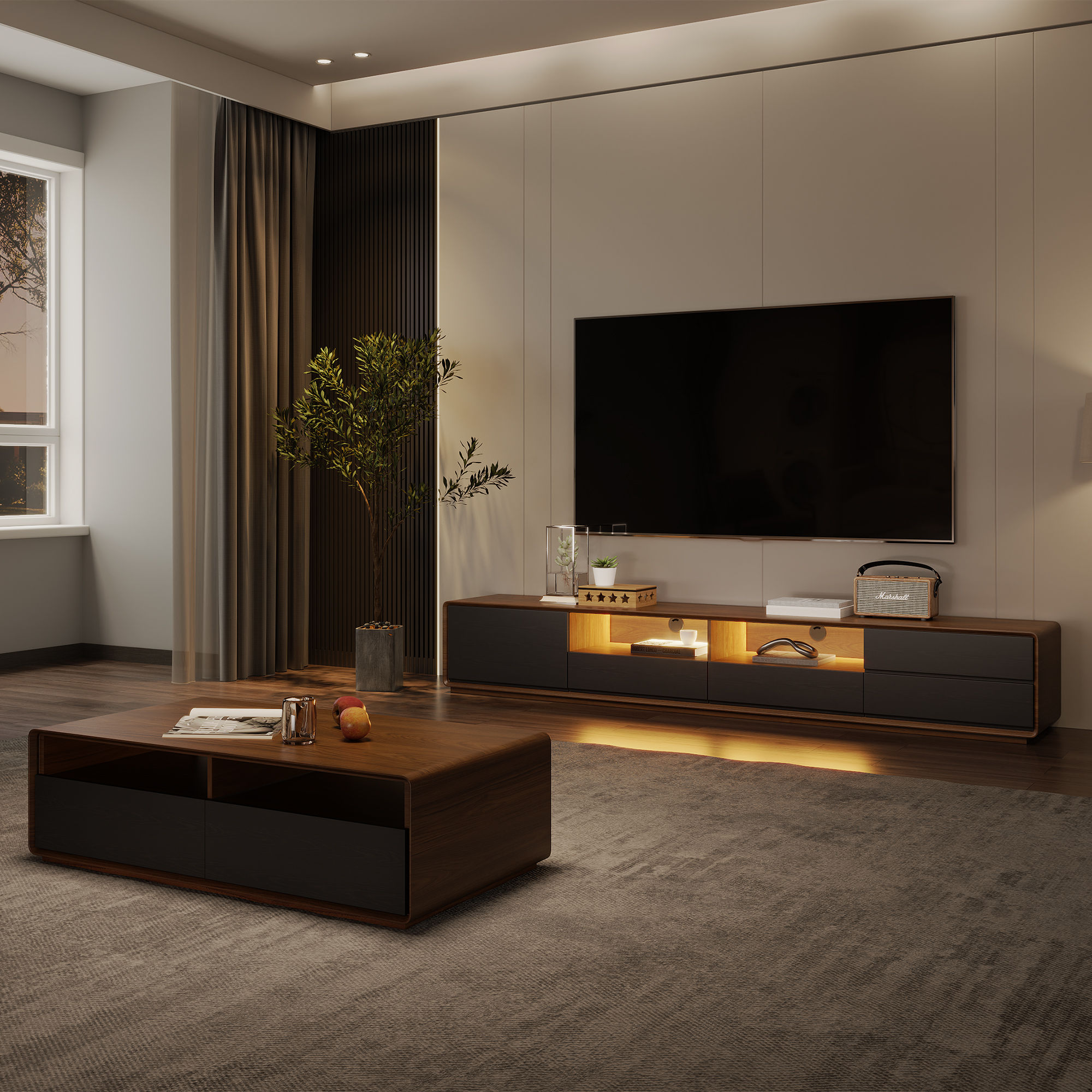 Dark Wood & Black MDF TV Stands