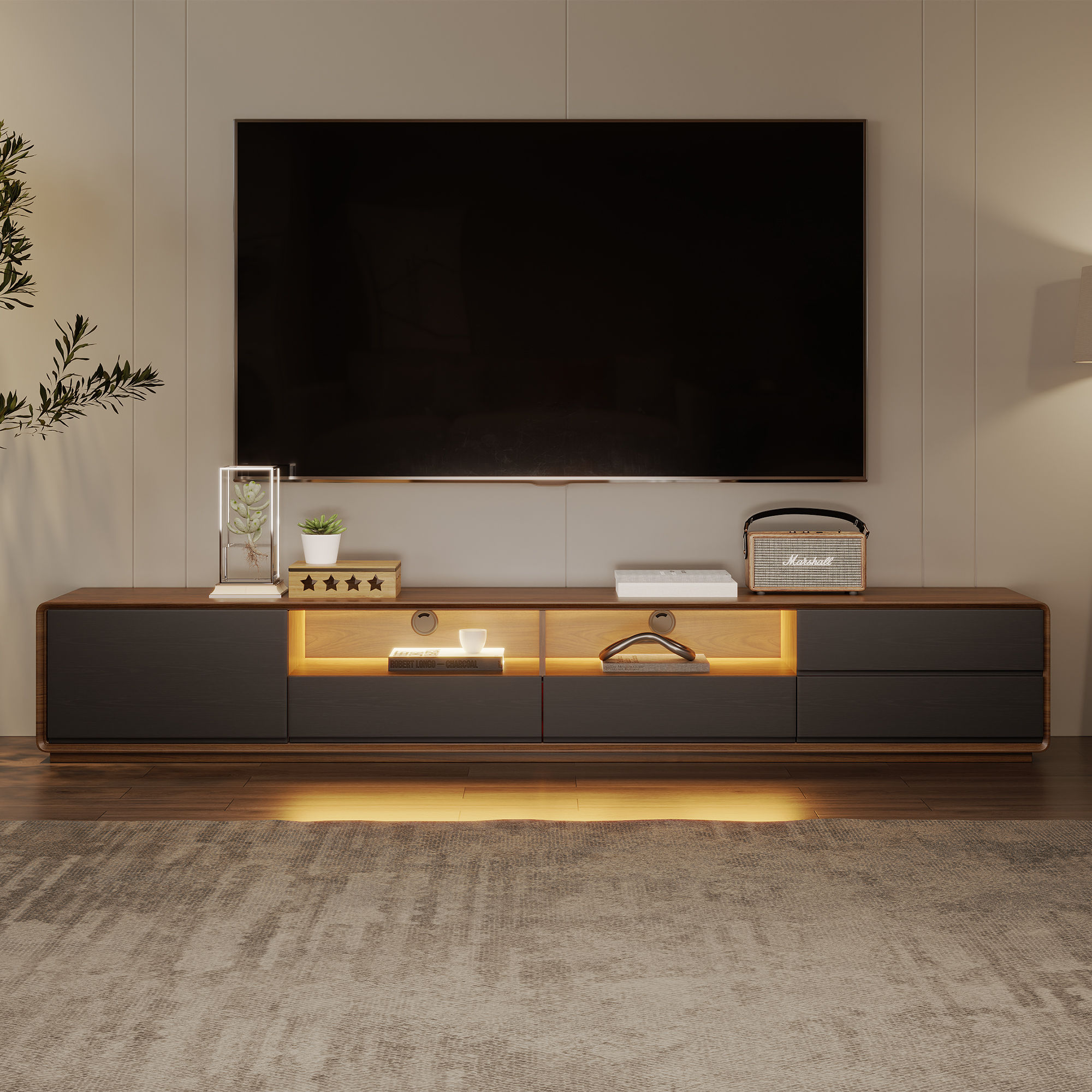 Dark Wood & Black MDF TV Stands