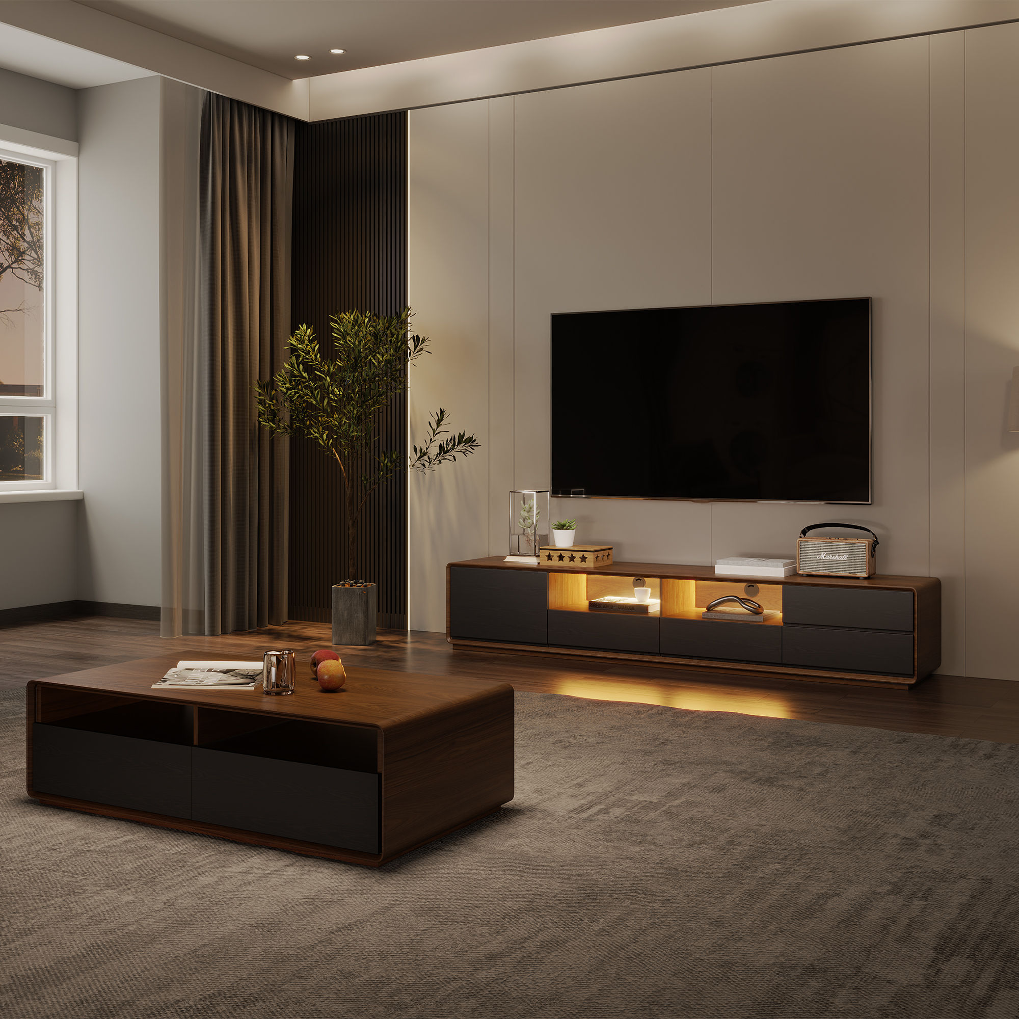 Dark Wood & Black MDF TV Stands