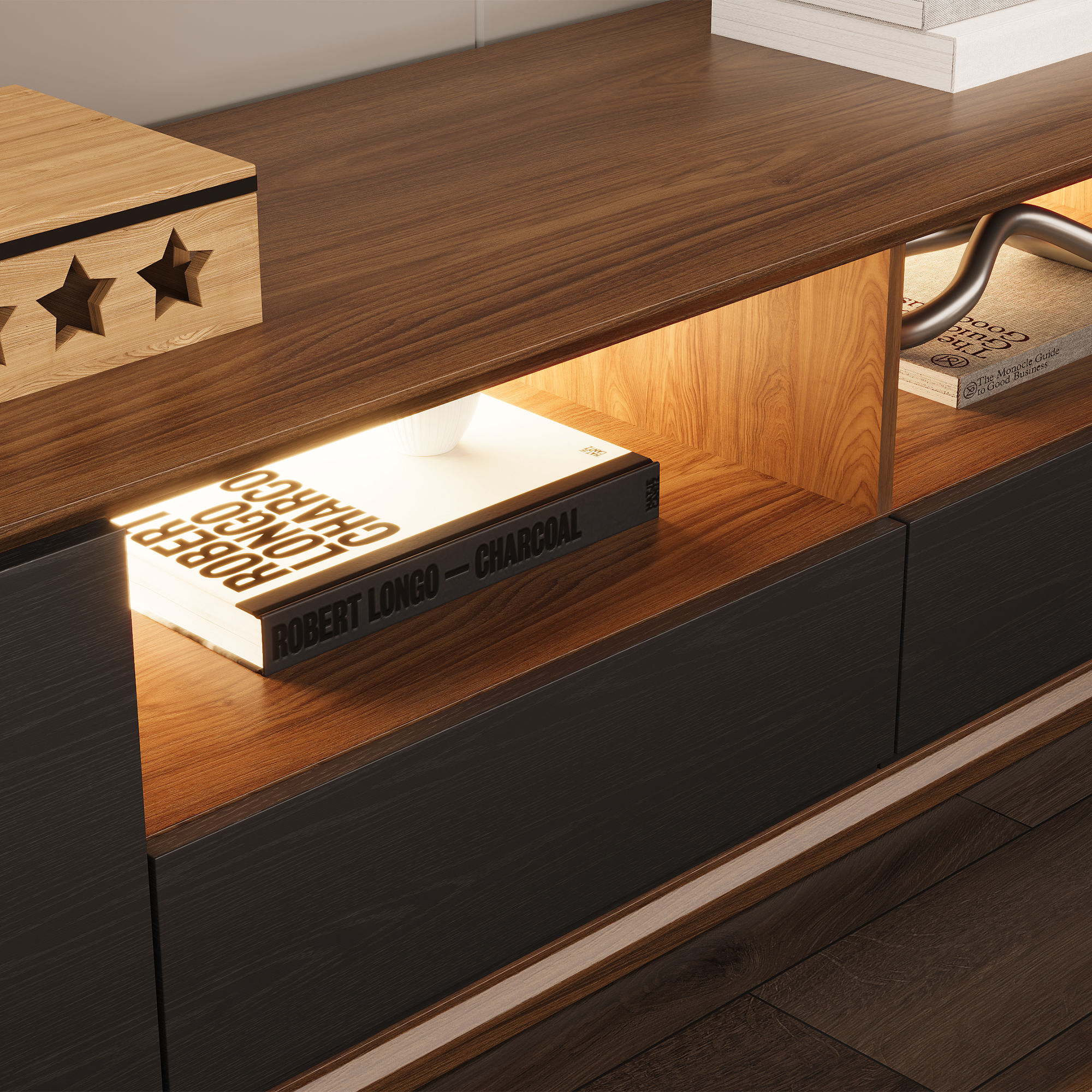 Dark Wood & Black MDF TV Stands