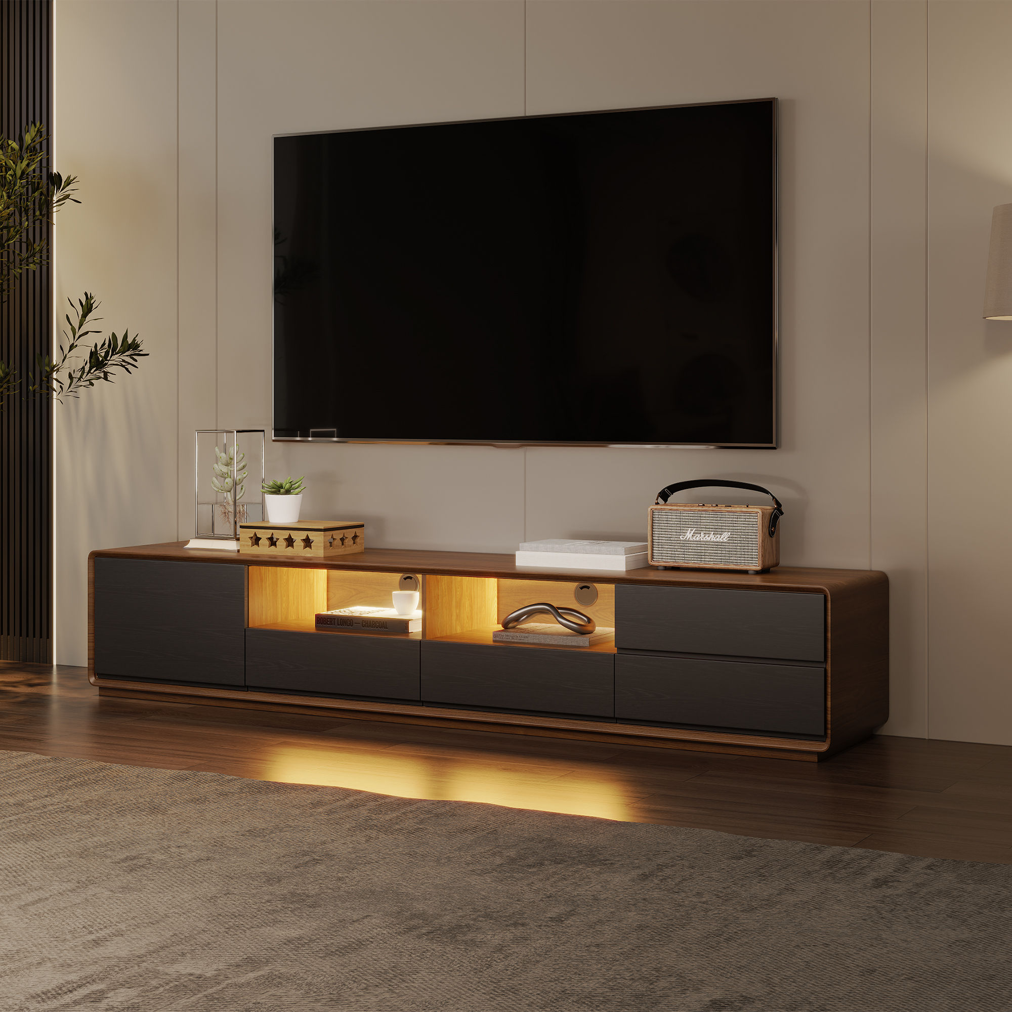 Dark Wood & Black MDF TV Stands