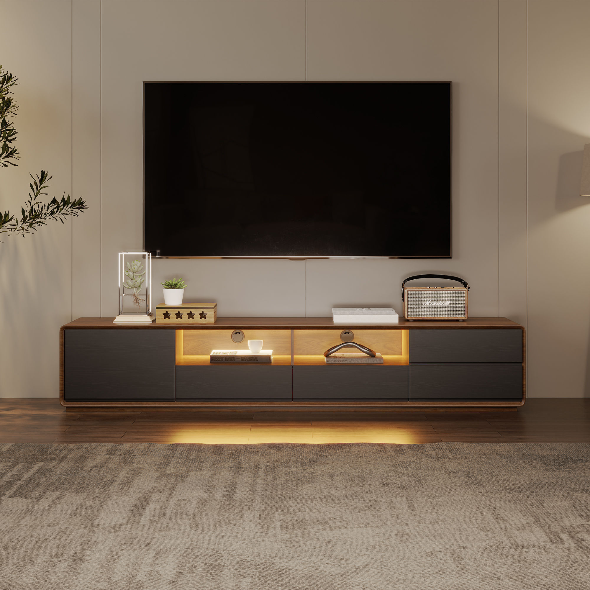 Dark Wood & Black MDF TV Stands