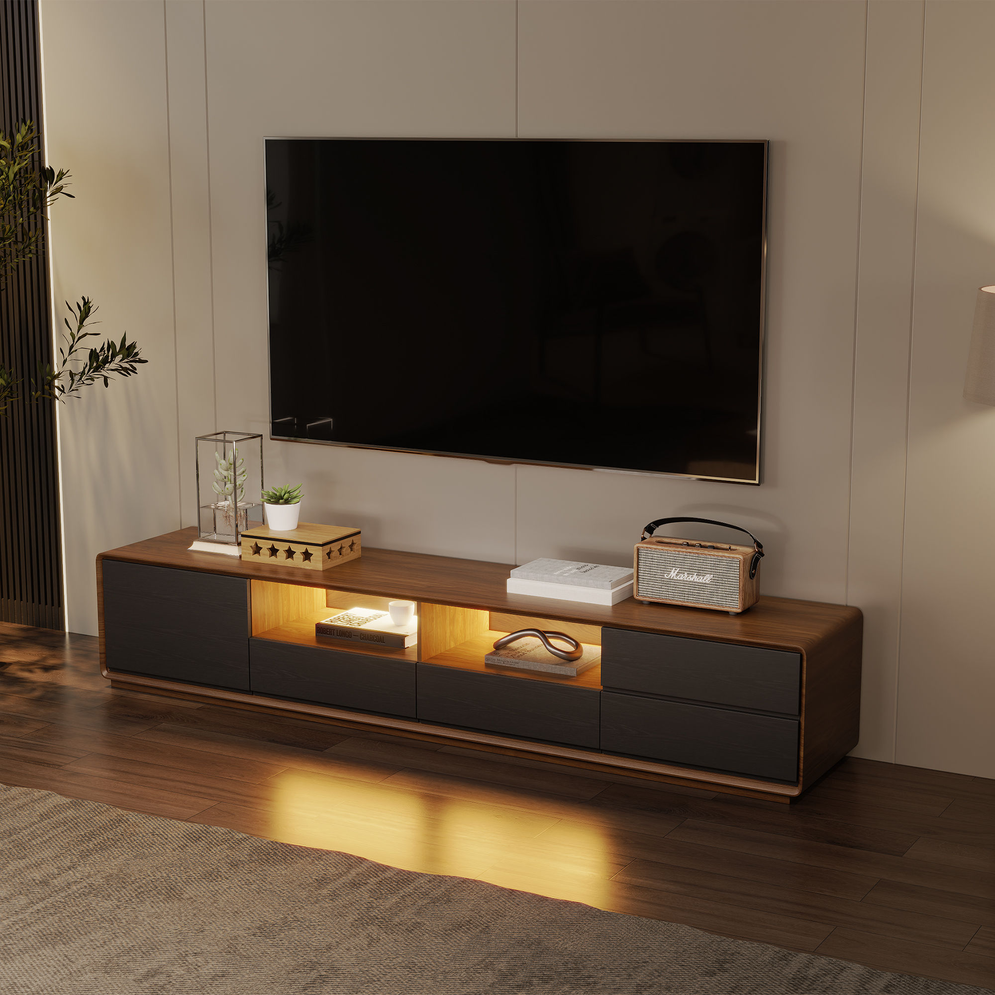 Dark Wood & Black MDF TV Stands