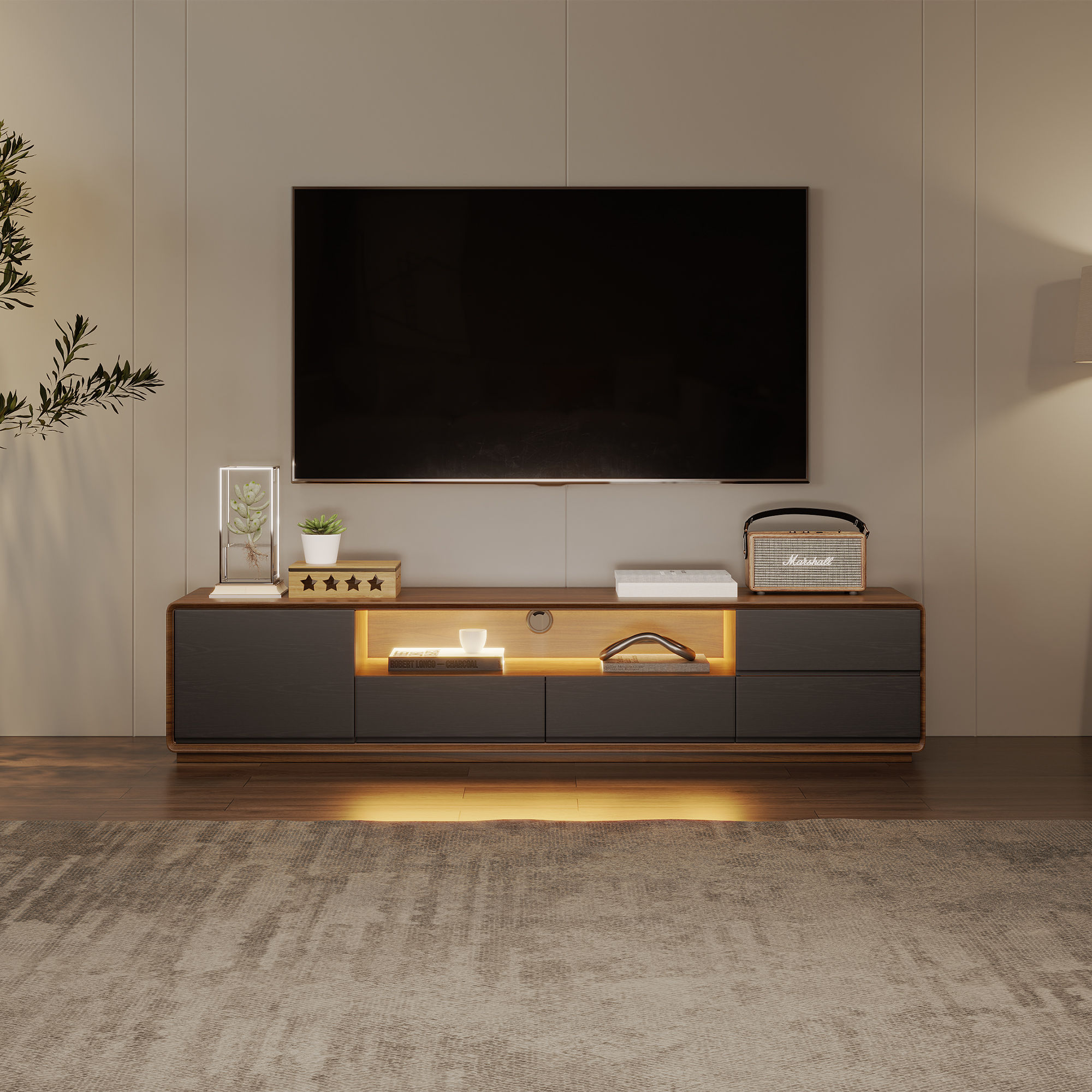 Dark Wood & Black MDF TV Stands