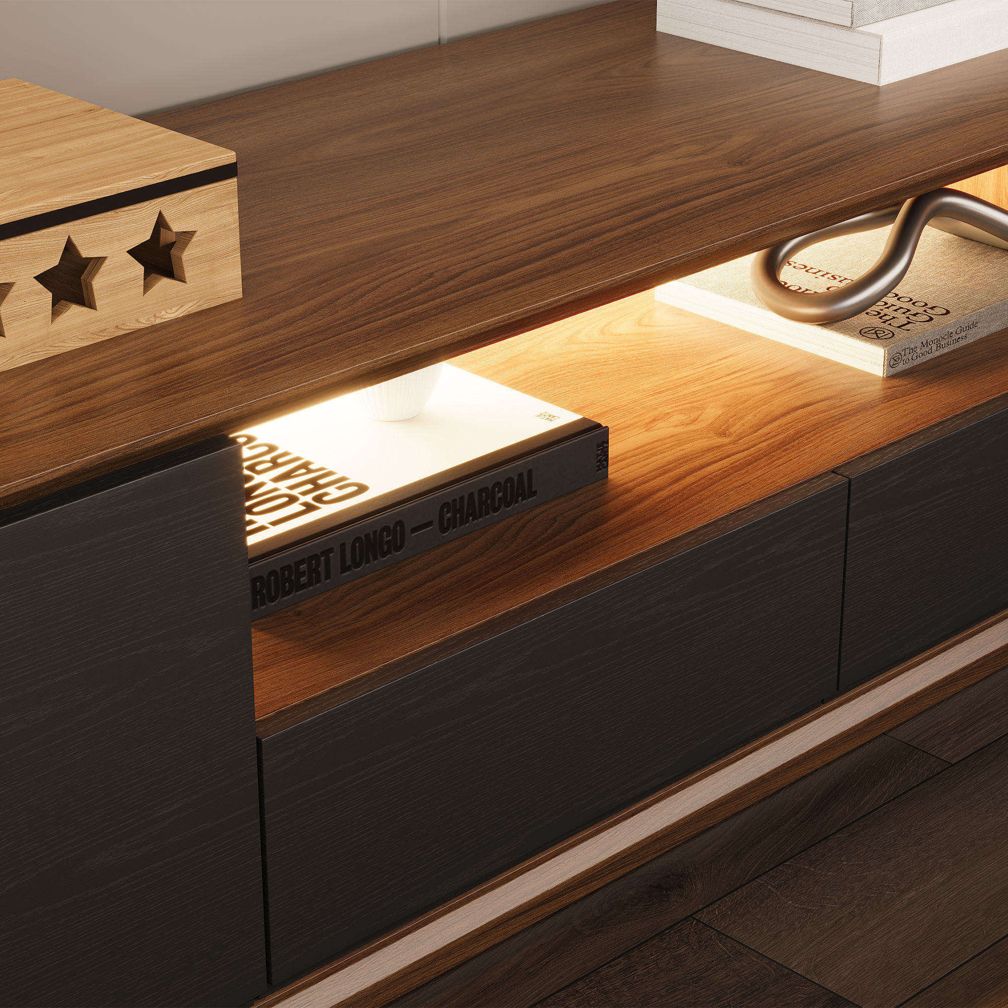 Dark Wood & Black MDF TV Stands