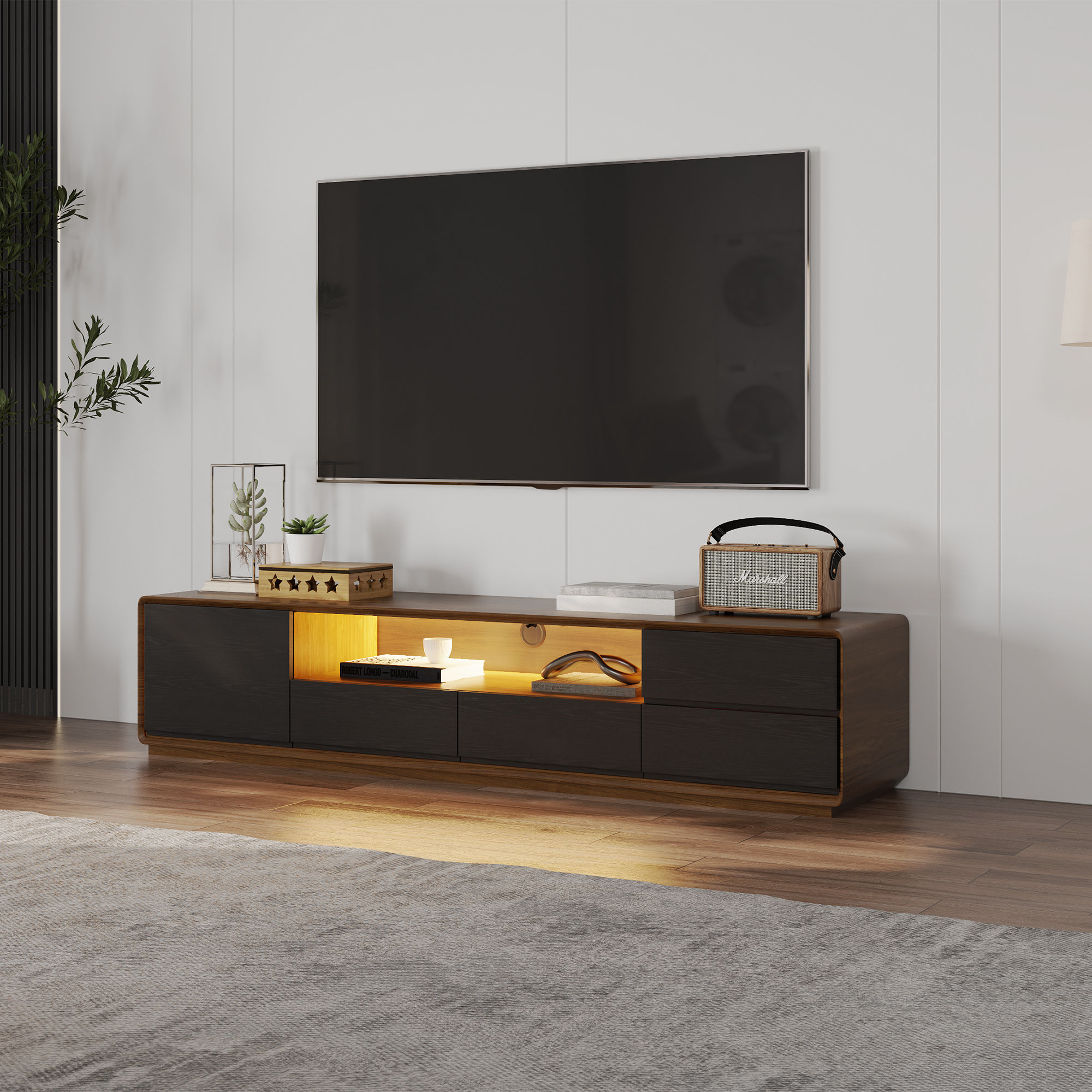 Dark Wood & Black MDF TV Stands