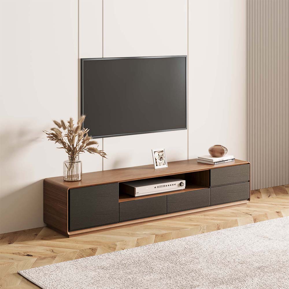 mit Schubladen Dunkles Holz und Schwarz  MDF TV-Möbel