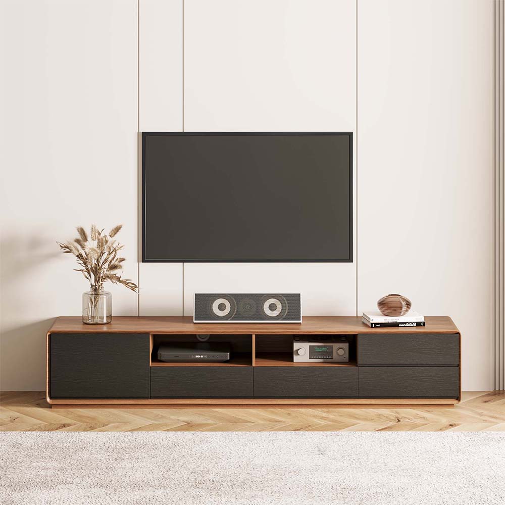 mit Schränken Dunkles Holz und Schwarz  MDF TV-Möbel