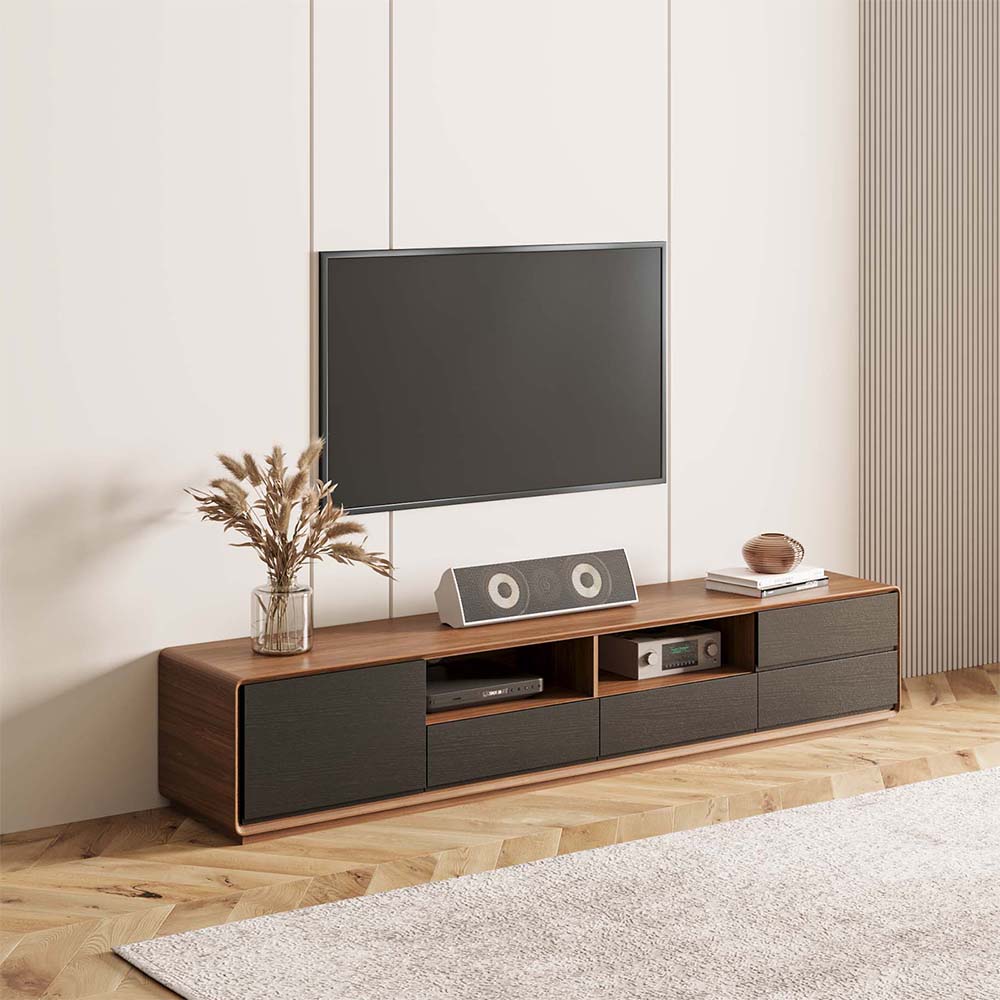 Modern Dunkles Holz und Schwarz  MDF TV-Möbel