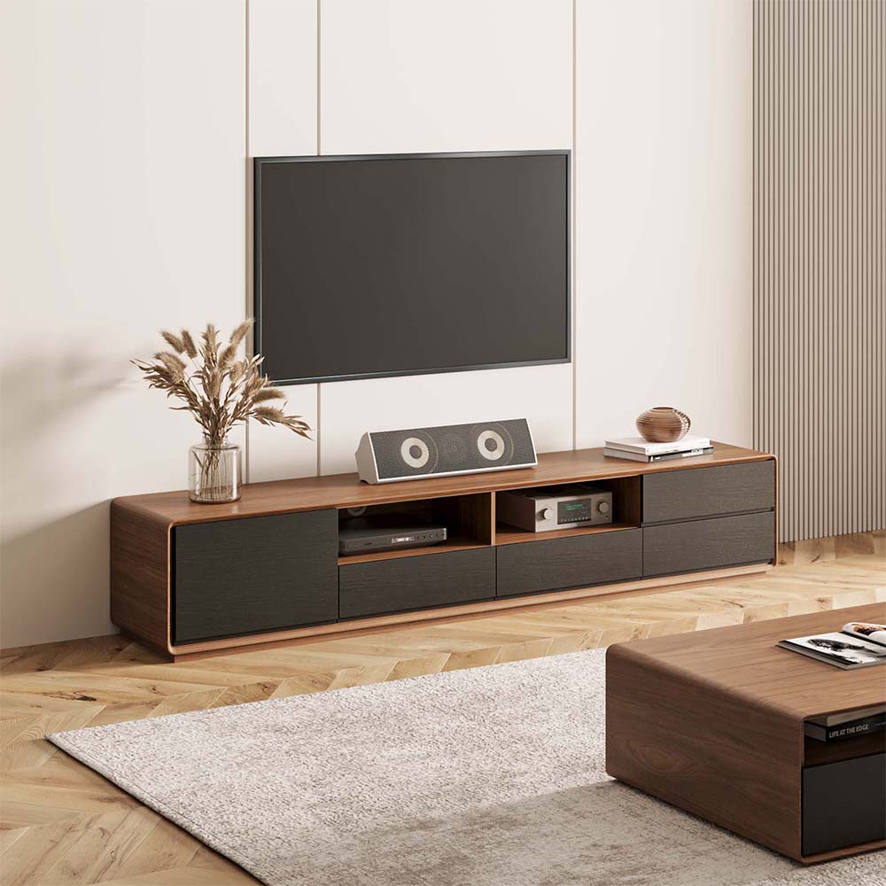 Modern Dunkles Holz und Schwarz  MDF TV-Möbel
