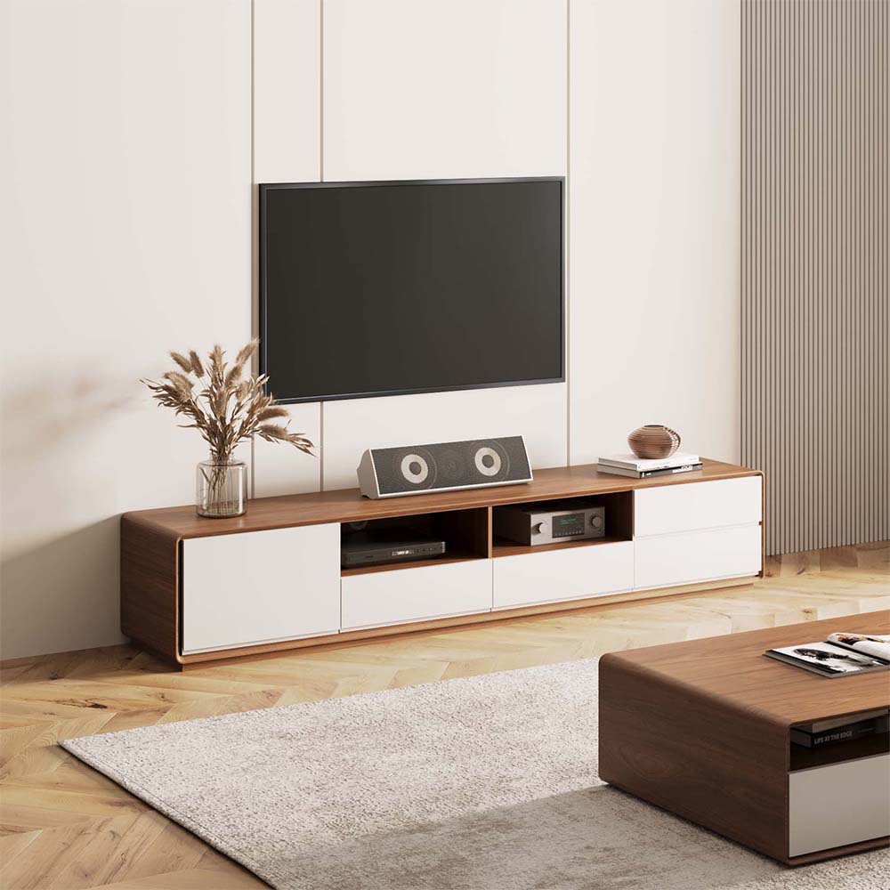 mit Schränken Dunkles Holz und Weiß  MDF TV-Möbel