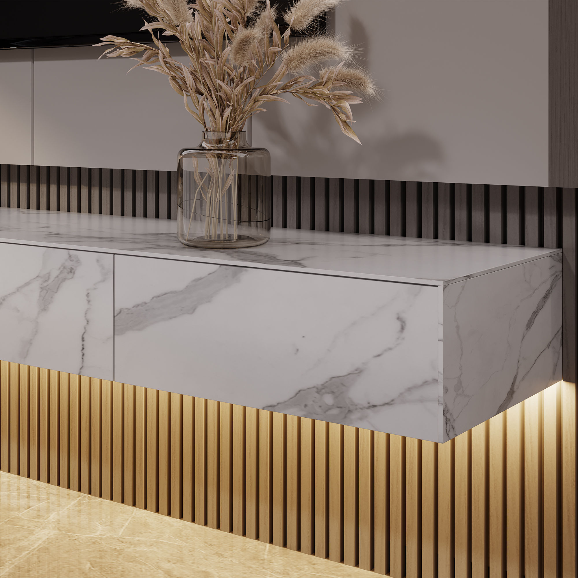 White Sintered Stone TV Stands