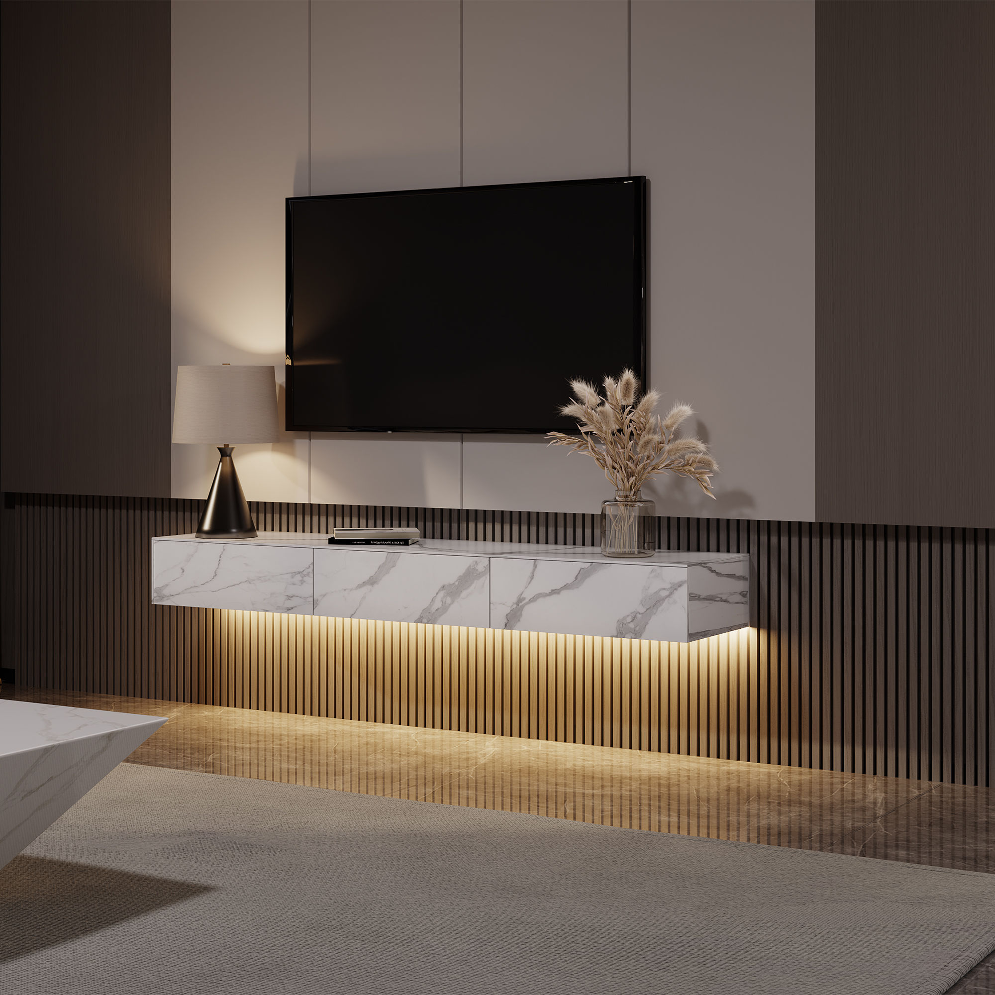 White Sintered Stone TV Stands