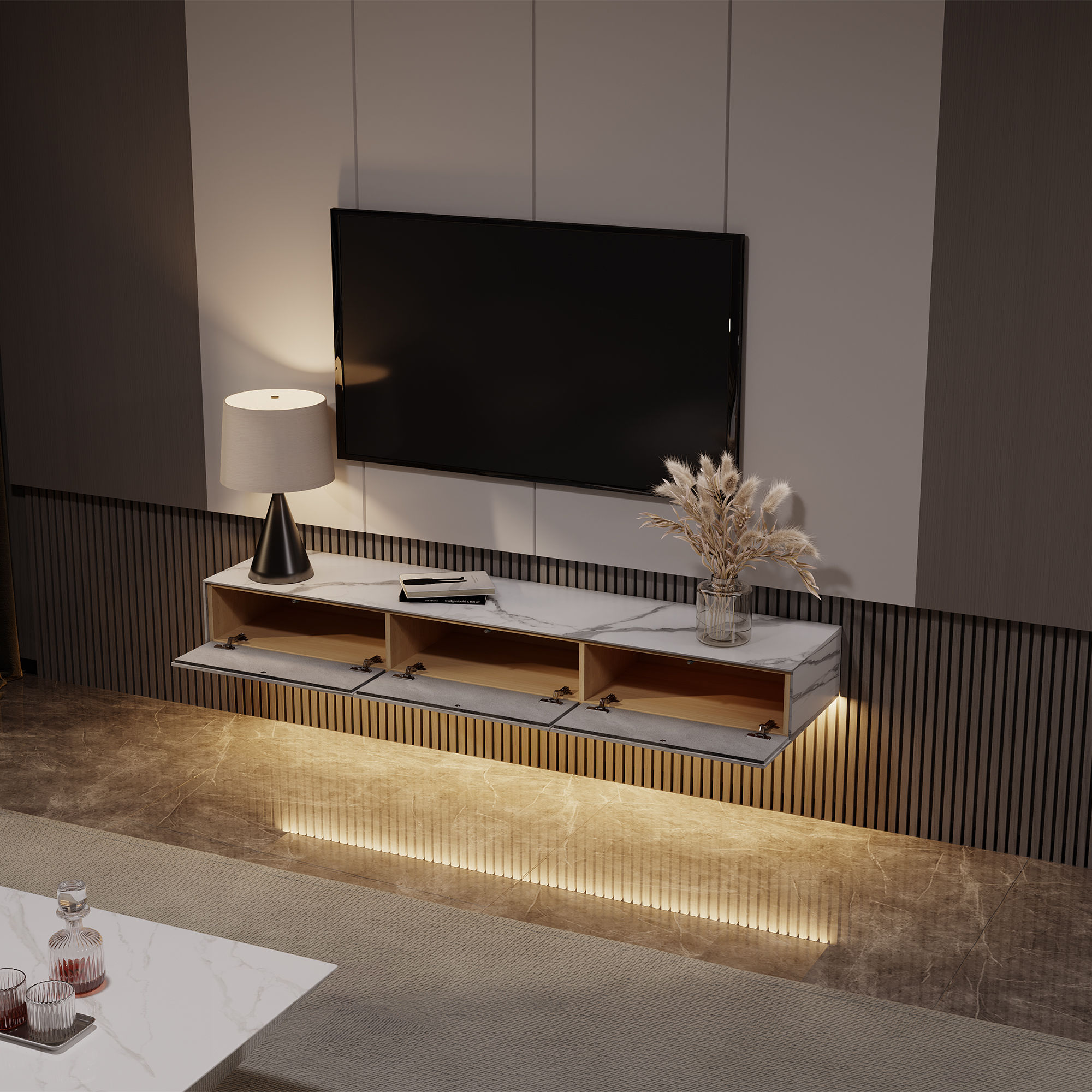 White Sintered Stone TV Stands