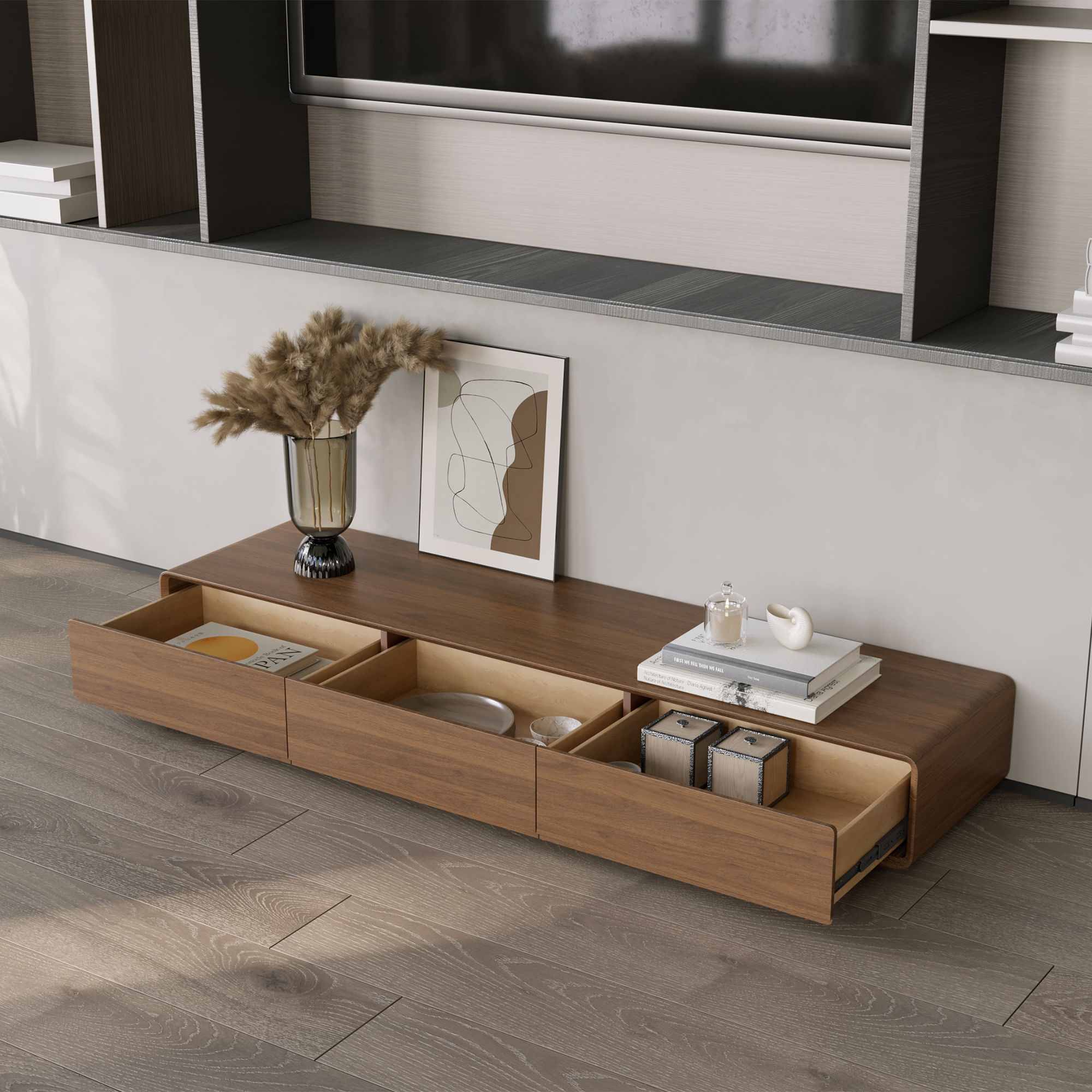 Fully Assemble Walnut MDF TV Stands