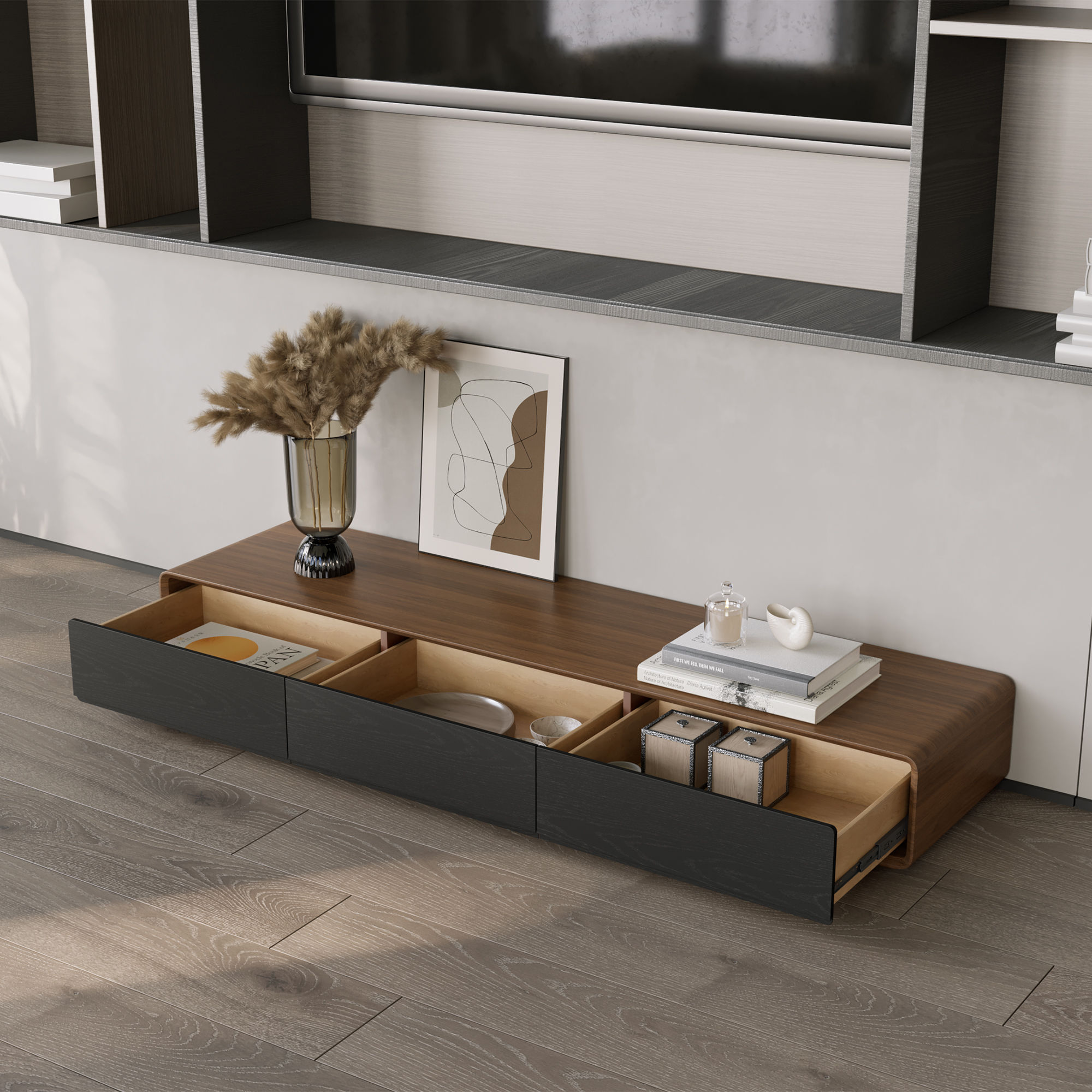 Walnut Dark Wood & Black MDF TV Stands