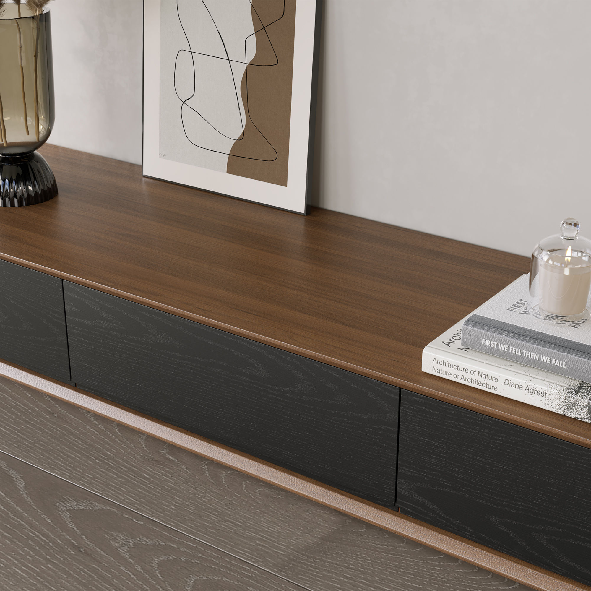 Walnut Dark Wood & Black MDF TV Stands
