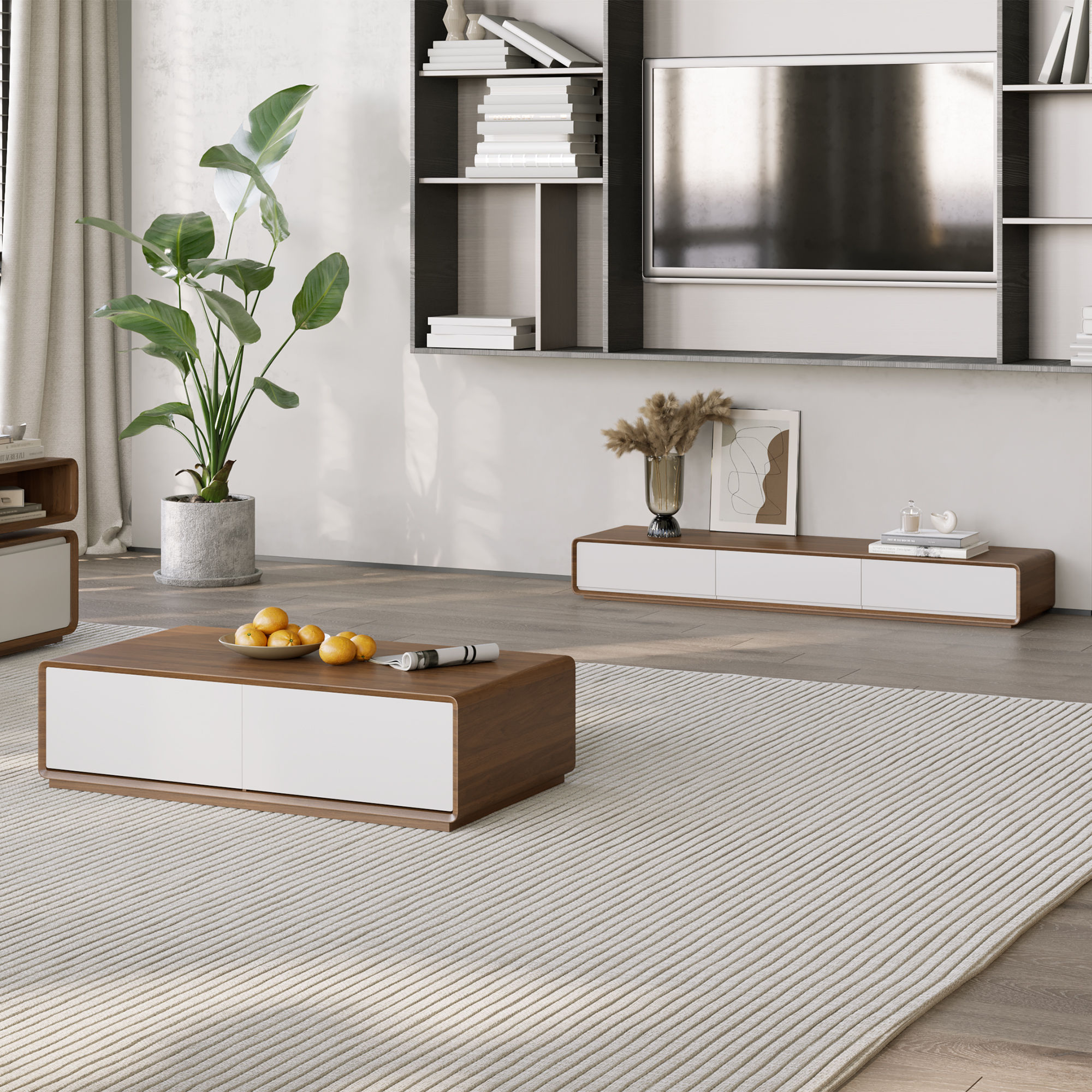 Modern Dark Wood & White MDF TV Stands