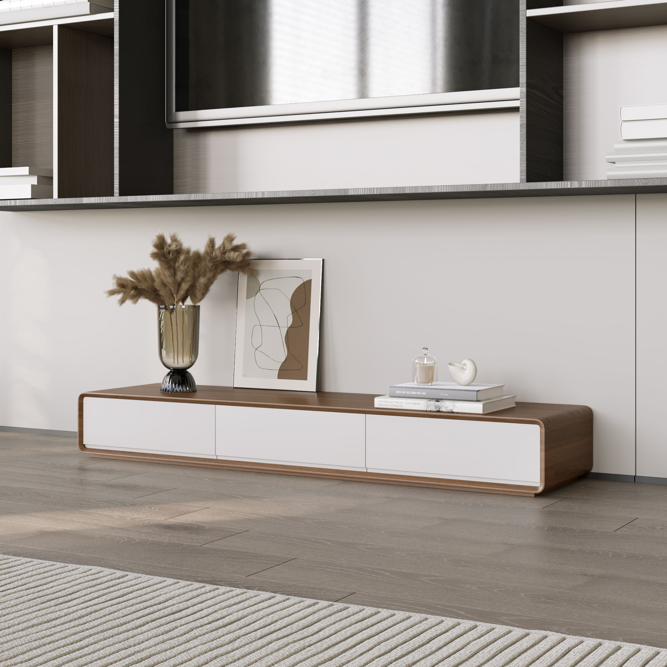 Walnut Dark Wood & White MDF TV Stands