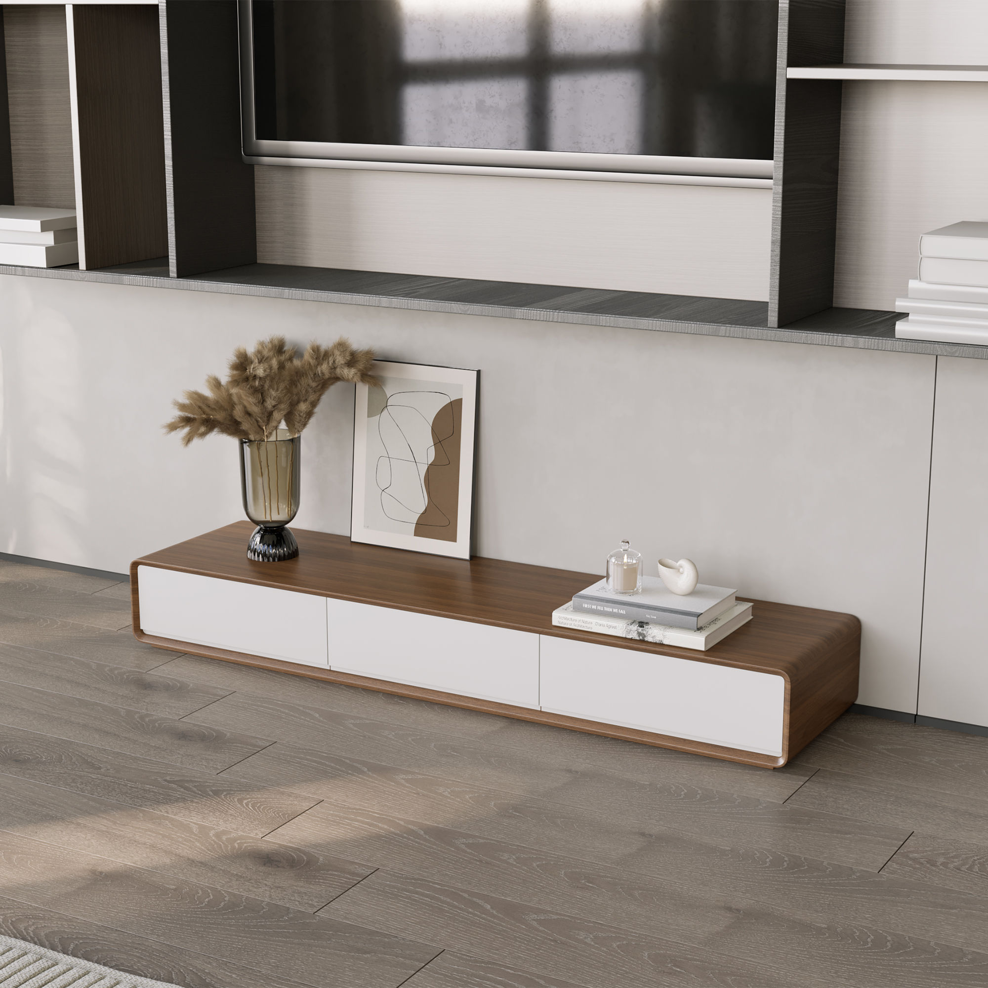 with Drawers Dark Wood & White MDF TV Stands