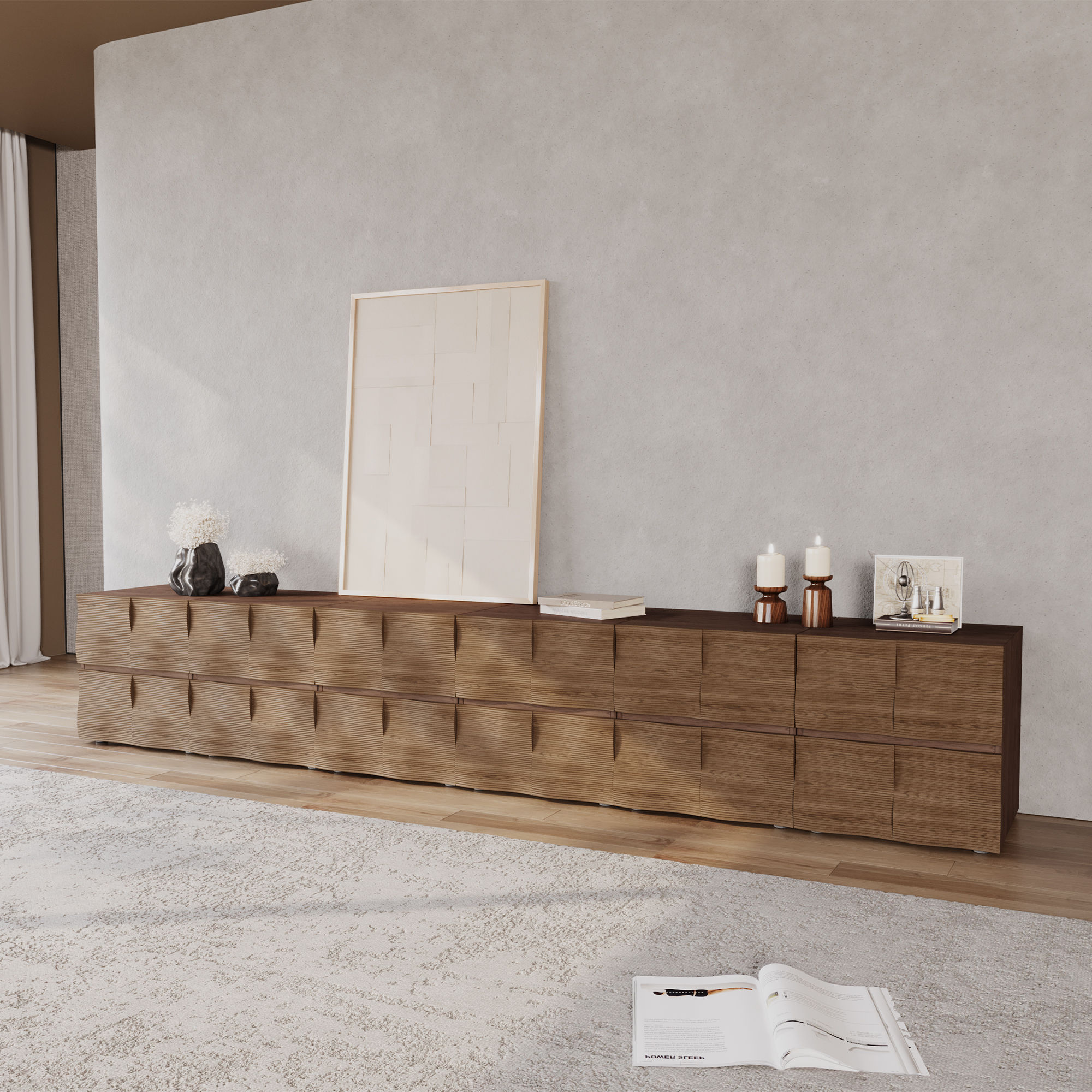 Modular Walnut Color Plywood TV Stands