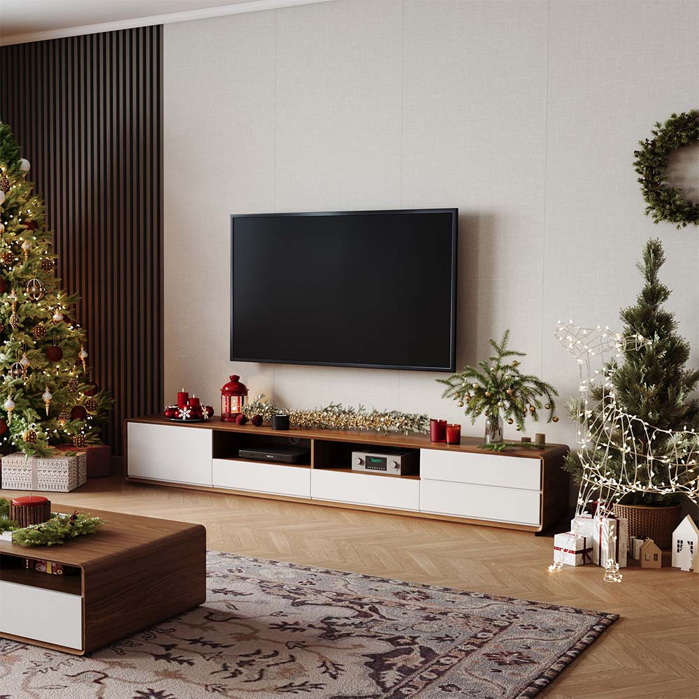 mit Schubladen Dunkles Holz und Weiß  MDF TV-Möbel