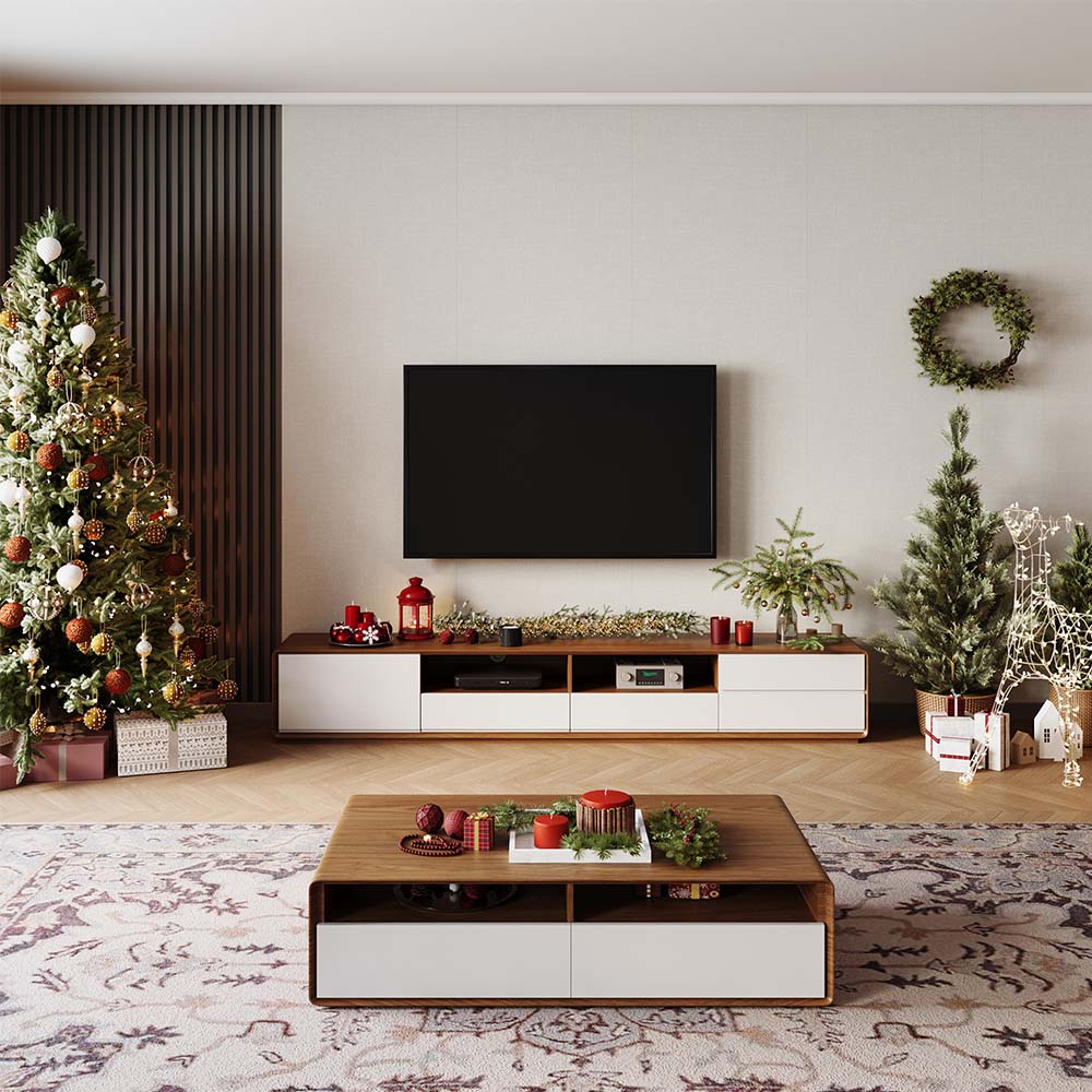 mit Schränken Dunkles Holz und Weiß  MDF TV-Möbel