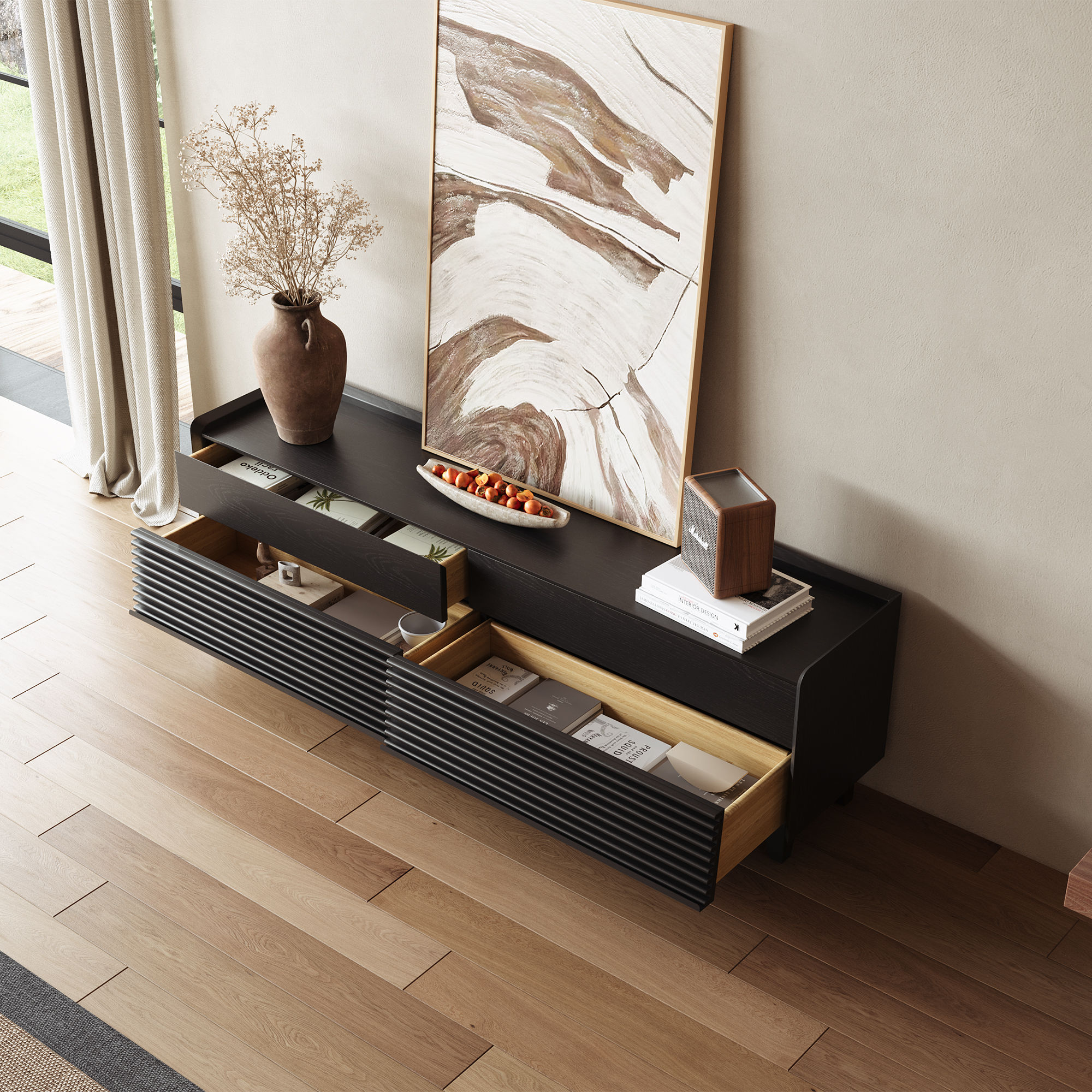 On the Ground Walnut Plywood TV Stands