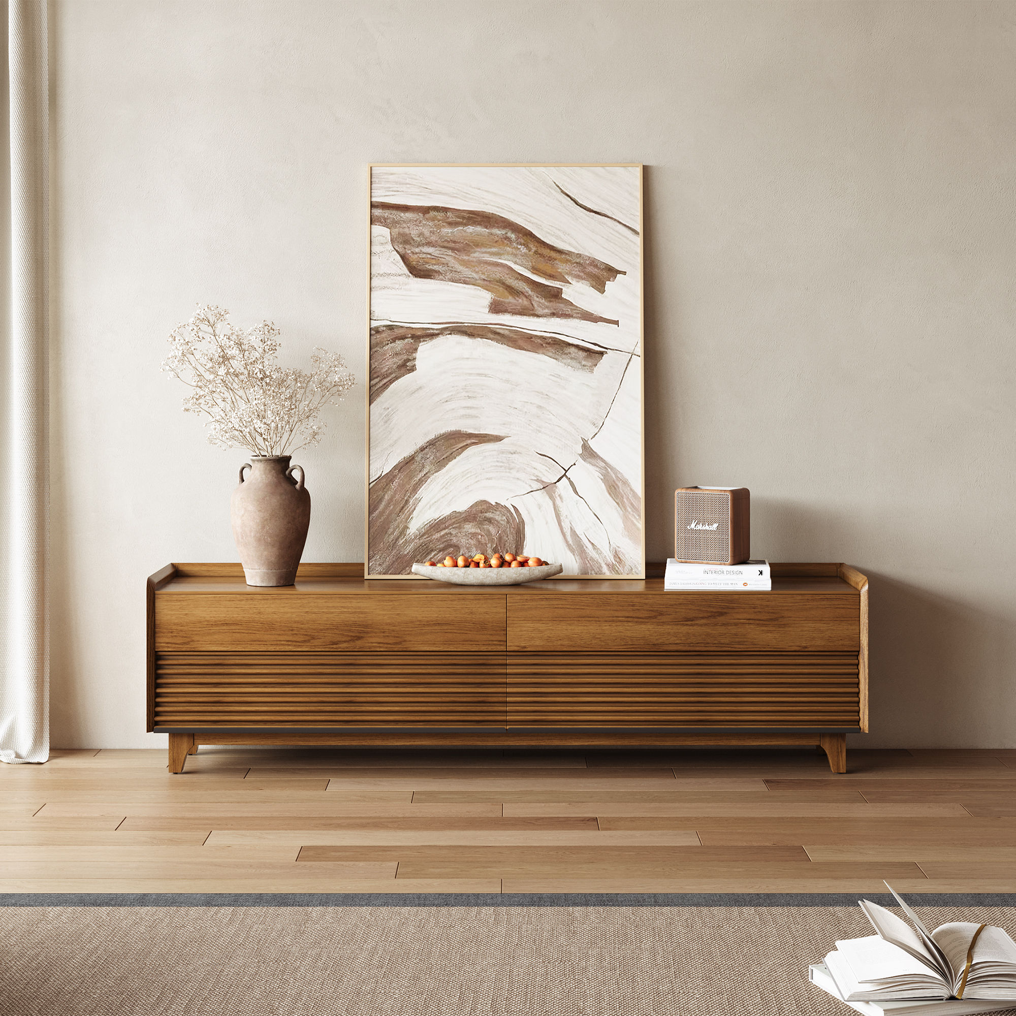 Rectangular Walnut Plywood TV Stands