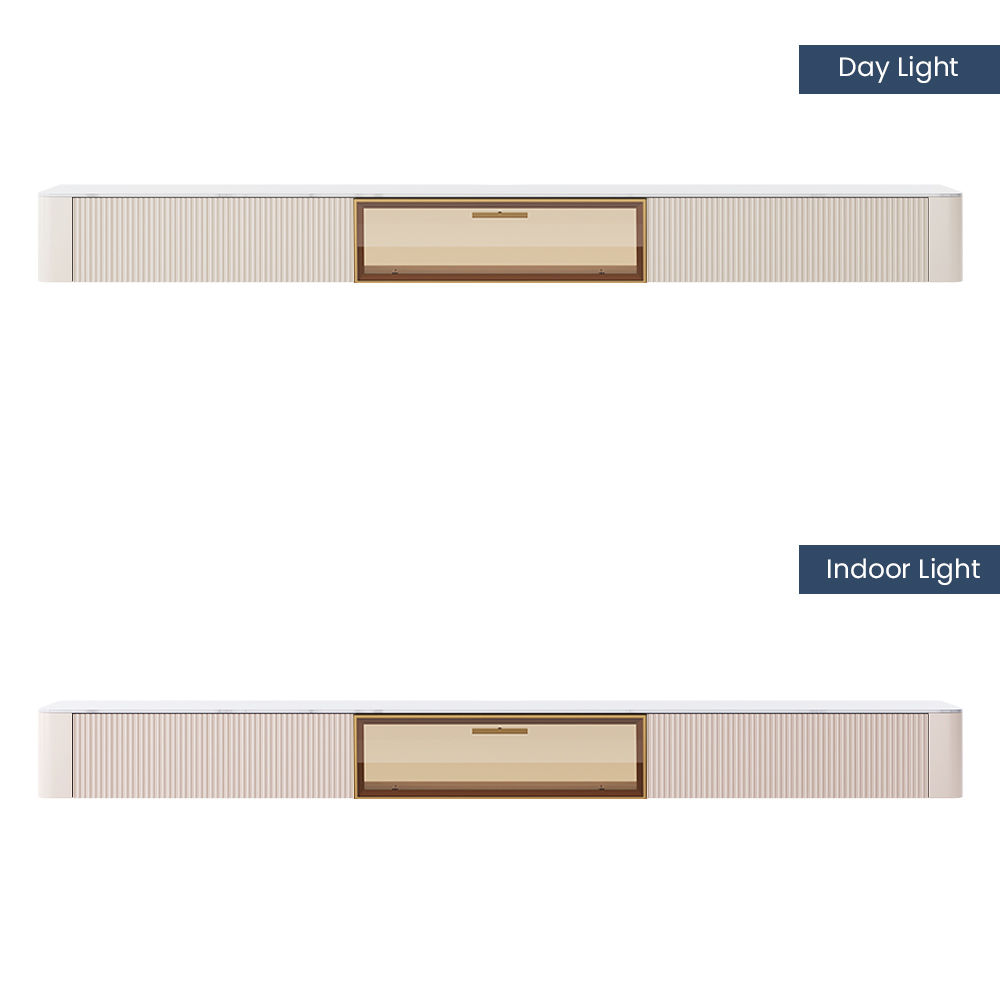Partly Assemble Beige Glossy Sintered Stone TV Stands
