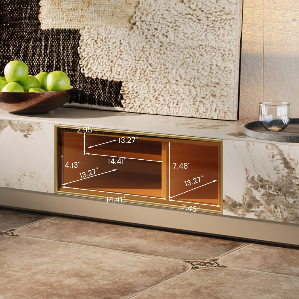 with Drawers White & khaki MDF & Glossy Sintered Stone TV Stands