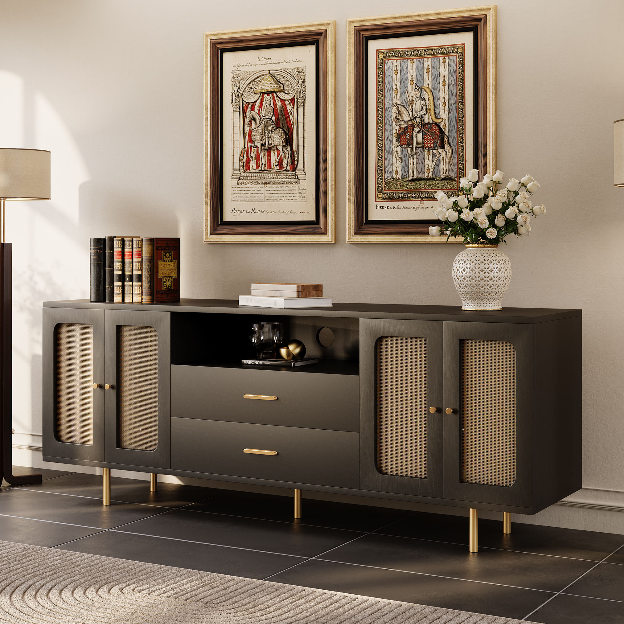 with Cabinets Black MDF TV Stands